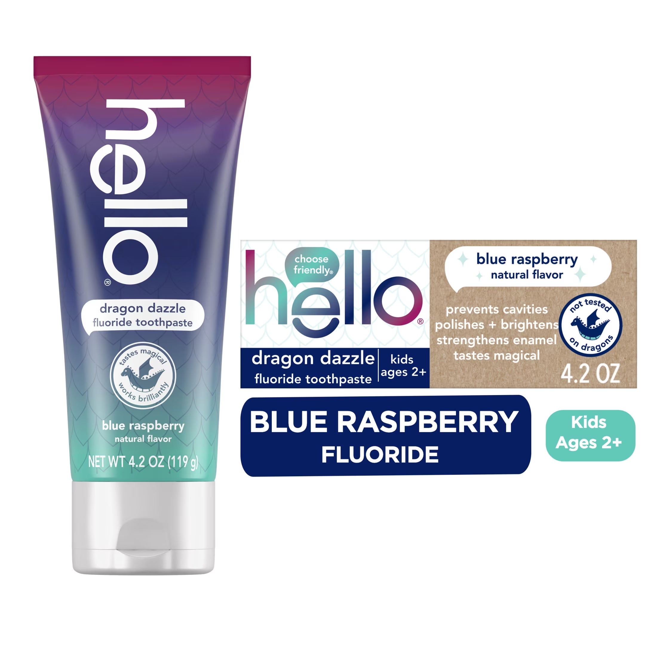 Dragon Dazzle Kids Toothpaste with Fluoride, Blue Raspberry Toothpaste, 4.2 Oz Tube