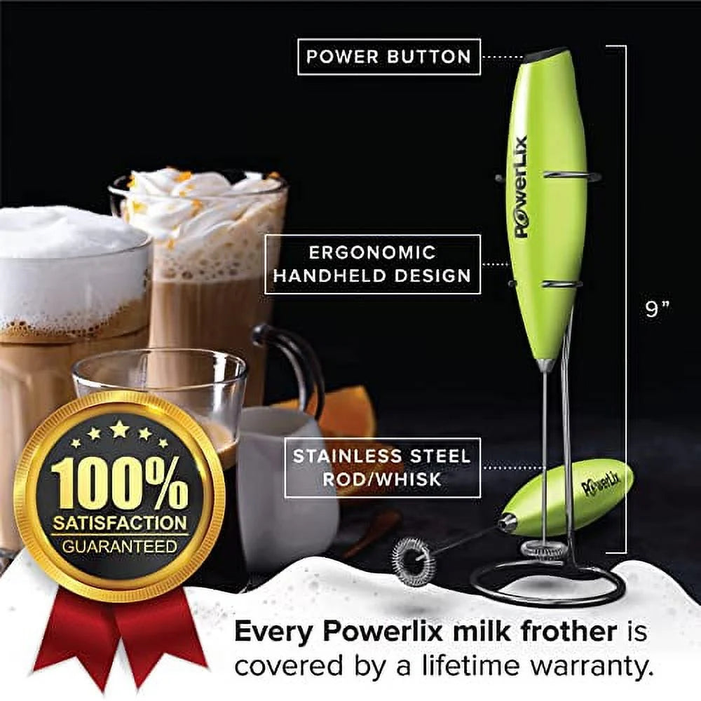 Handheld Electric Milk Frother, Battery-Operated Electric Whisk Foam Maker for Coffee, Latte, Cappuccino, Hot Chocolate, and Frothy Delights, without a Stand, Green