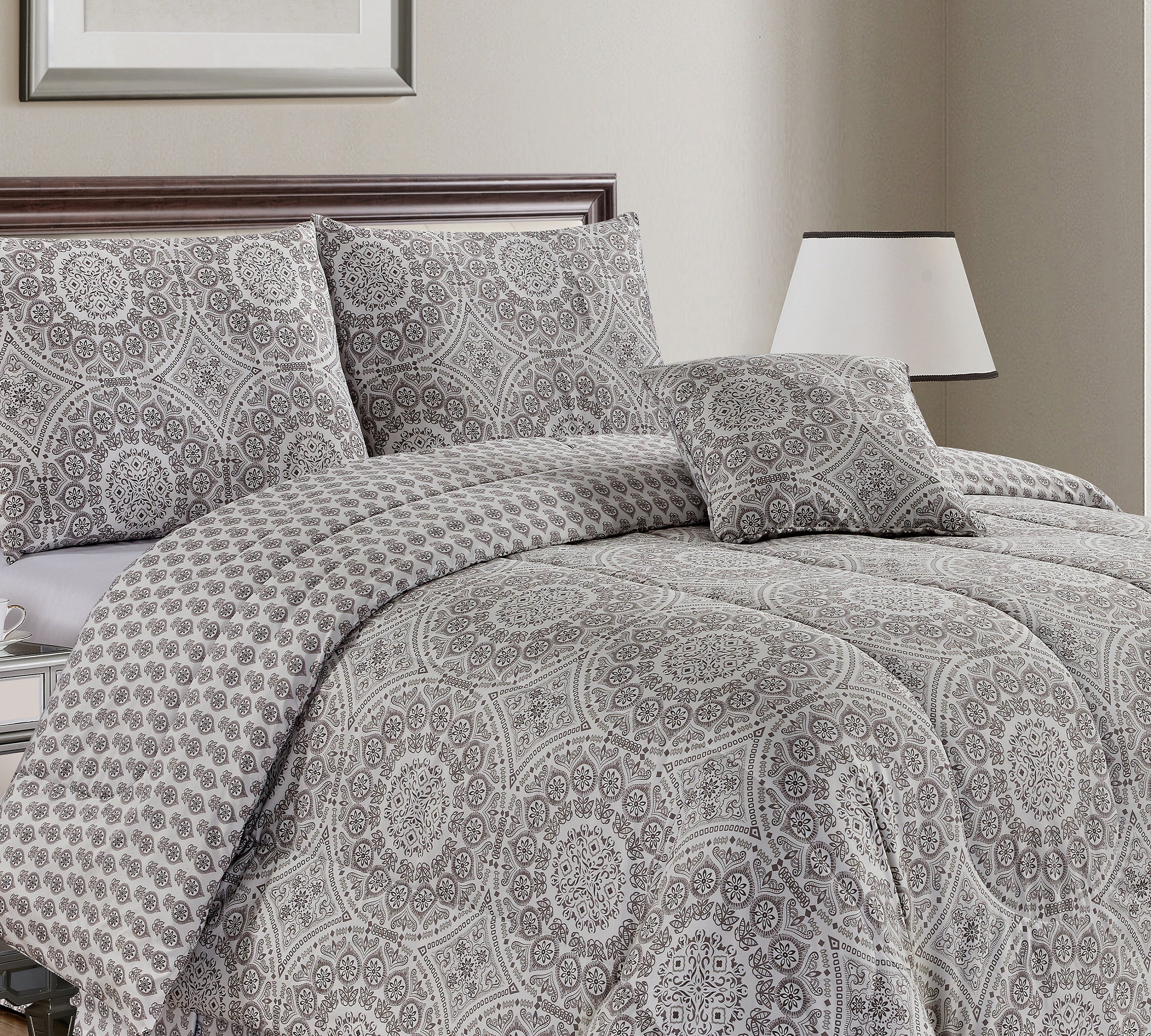 Microfiber Reversible King Bedding Comforter Set, 5 Pc Comforter Duvet Insert Set