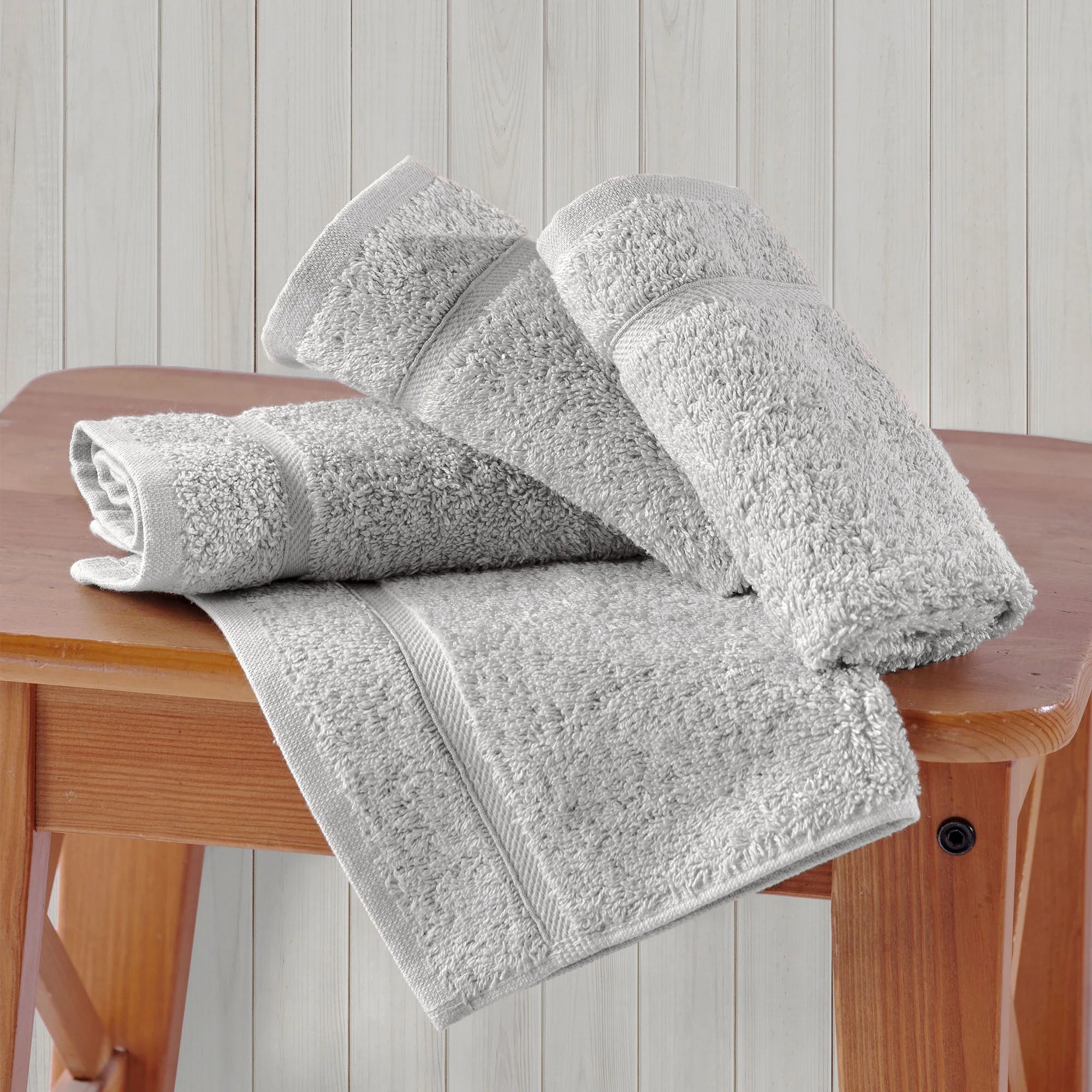 Luxury Cotton Washcloths 13X13 Inch - Large Hotel Spa Bathroom Face Towel | 12 Pack | Ice Silver