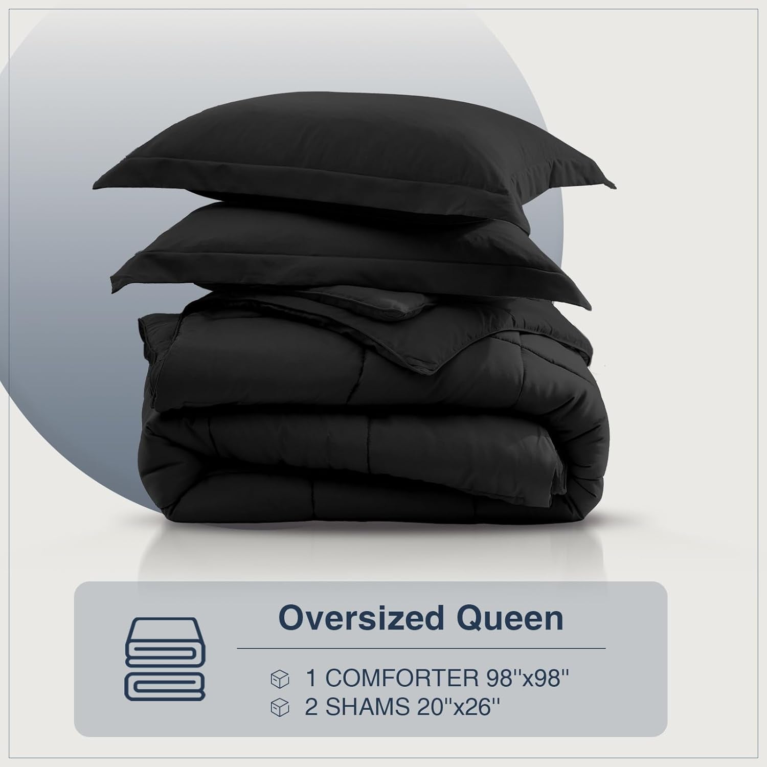 Oversized Queen Comforter Set, Black Bedding Comforters Oversized Queen, 3 Pieces down Alternative Bed Comforter Lightweight, Soft Bed Set Breathable Solid Black All Season Bedding Sets