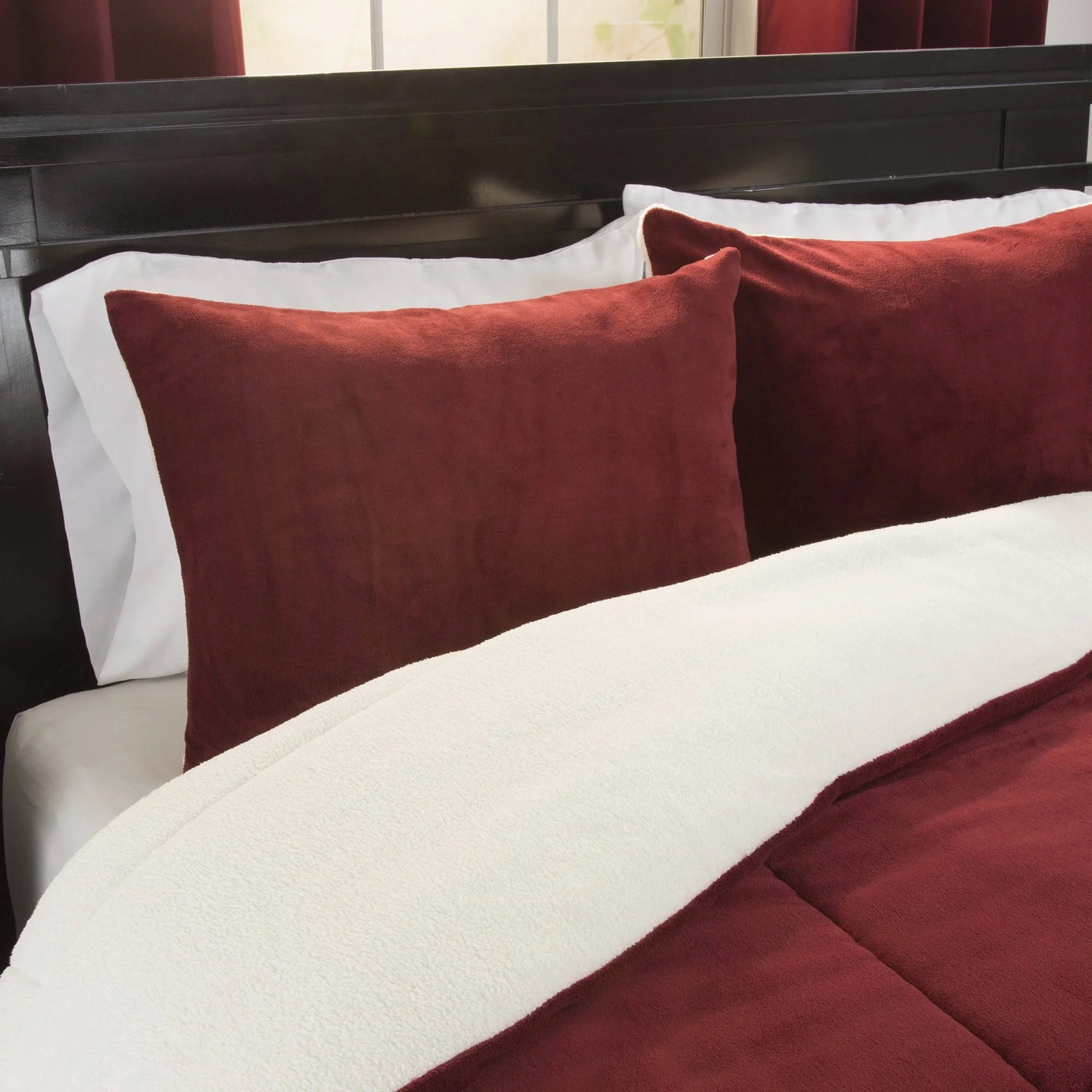 Lavish Home 3-Piece Sherpa Full/Queen Bedding Comforter Set, Burgundy