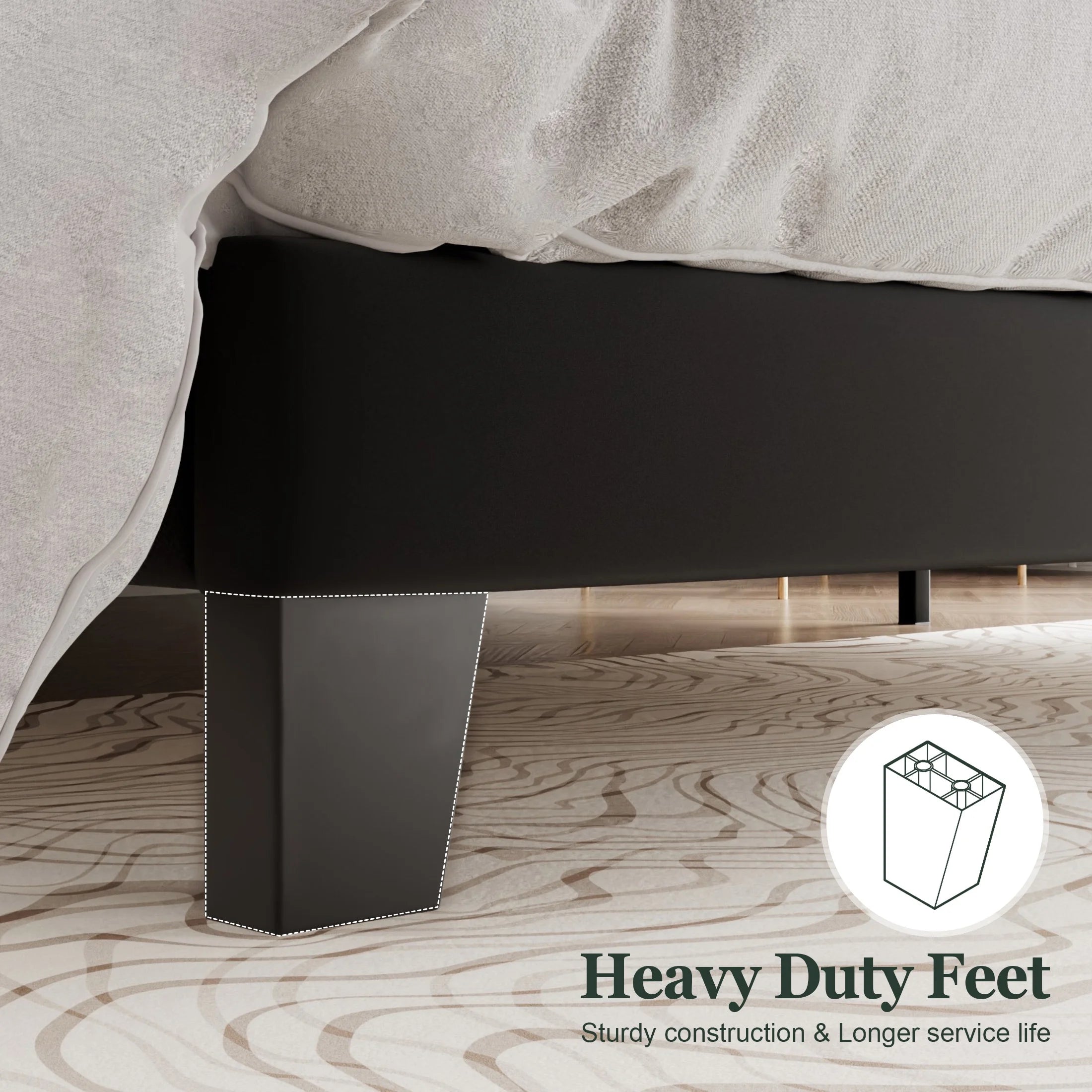 Full Bed Frame, Platform Bed Frame with Velvet Upholstered Headboard, Black