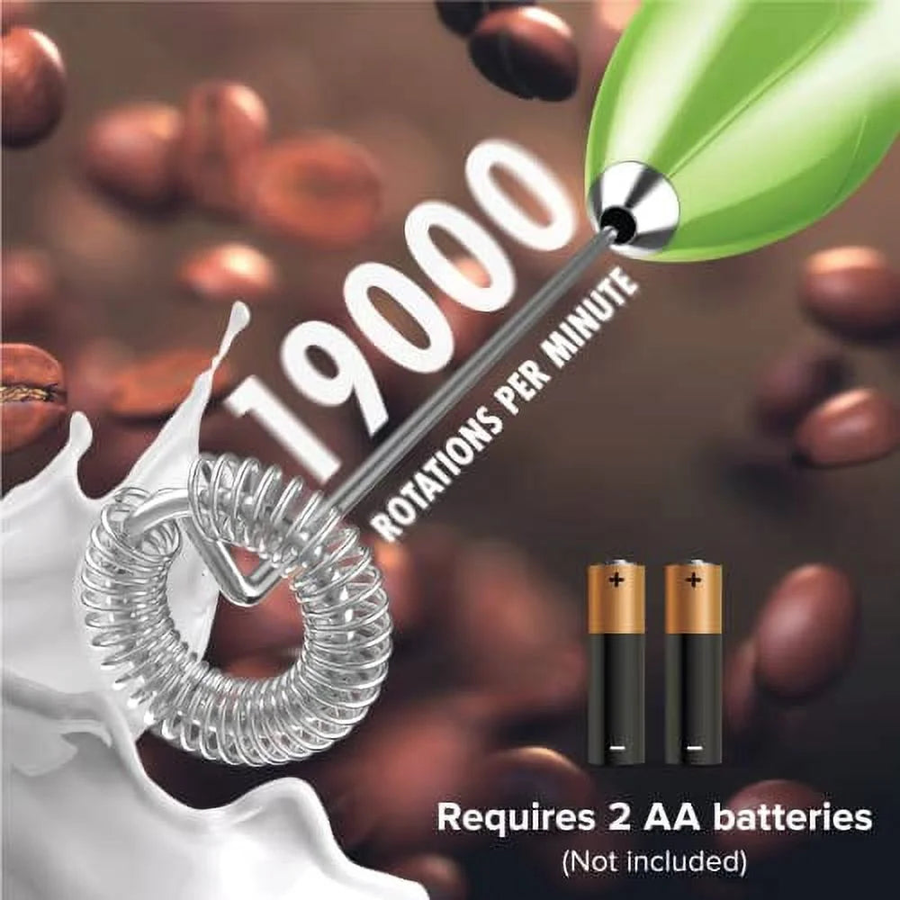 Handheld Electric Milk Frother, Battery-Operated Electric Whisk Foam Maker for Coffee, Latte, Cappuccino, Hot Chocolate, and Frothy Delights, without a Stand, Green