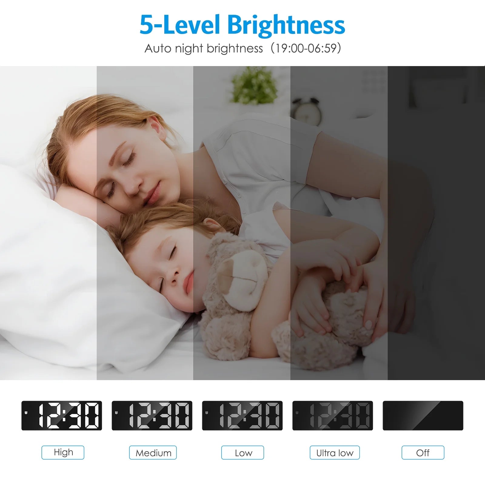 Alarm Clock,  Digital Alarm Clock with Brightness Adjustable DST 12/24H Snooze Alarm Clock for Bedroom Kids Office School