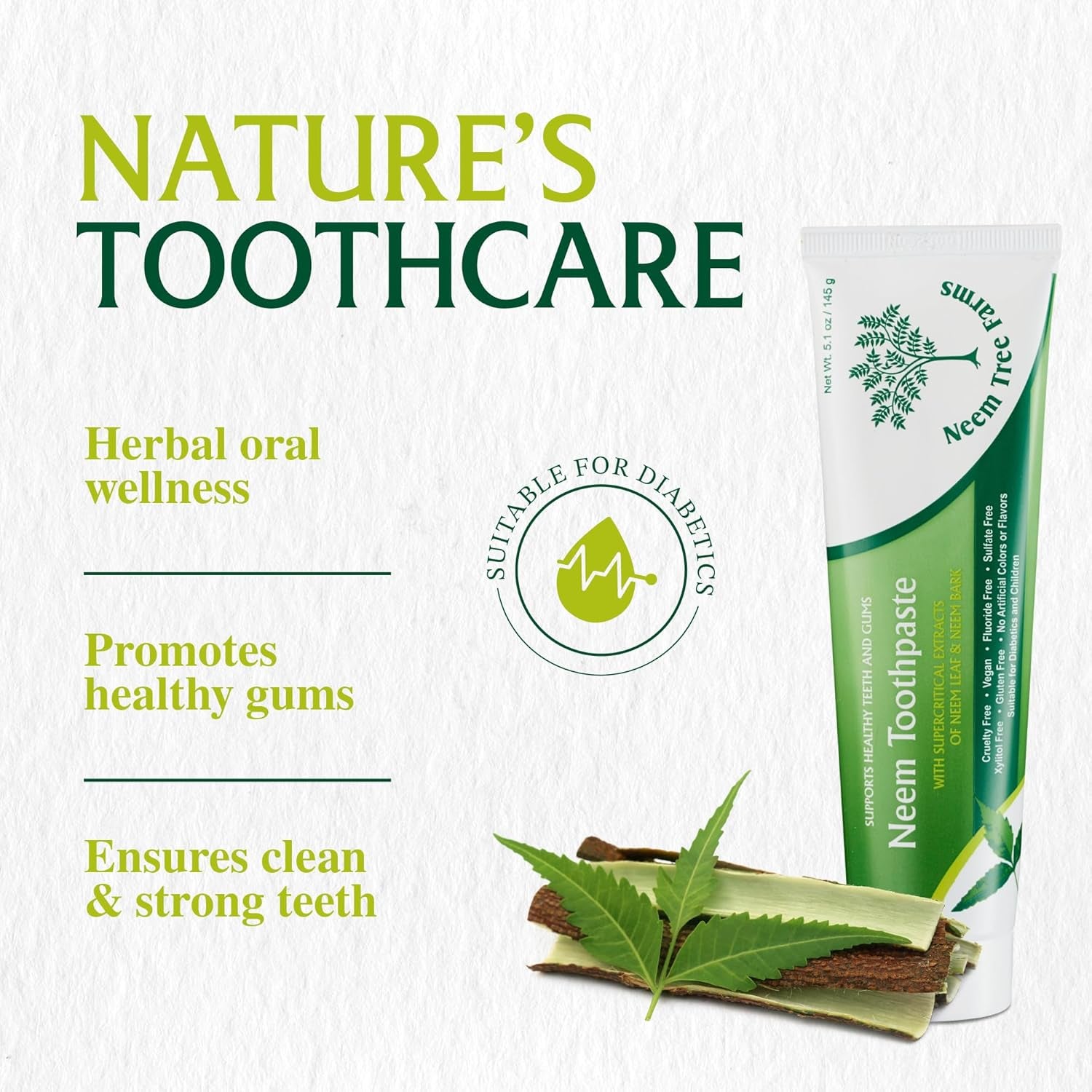 Neem Fluoride Free Toothpaste - Adult and Children Friendly - 100% Vegan Natural Toothpaste, Gluten Free, No Artificial Ingredients - Supports Daily Gum Care - with Clove & Stevia (4 Pack)