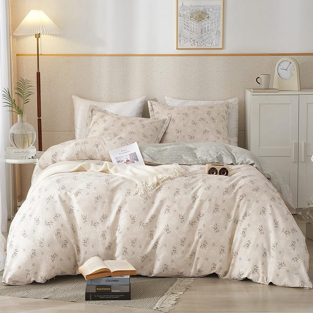 Boho Floral Duvet Cover King Bedding Vintage Cotton Aesthetic Bedding Set King Size Comforter Cover Set Garden Lightweight Soft Duvet Cover Set Zipper Closure Breathable
