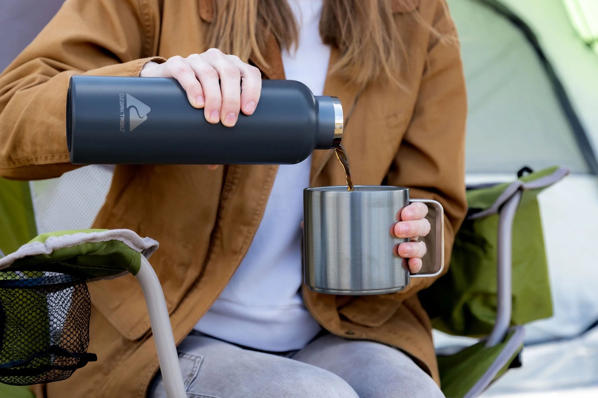 24 Fluid Ounces BPA FREE Double Wall Vacuum Sealed Stainless Steel Water Bottle with Handle, Gray