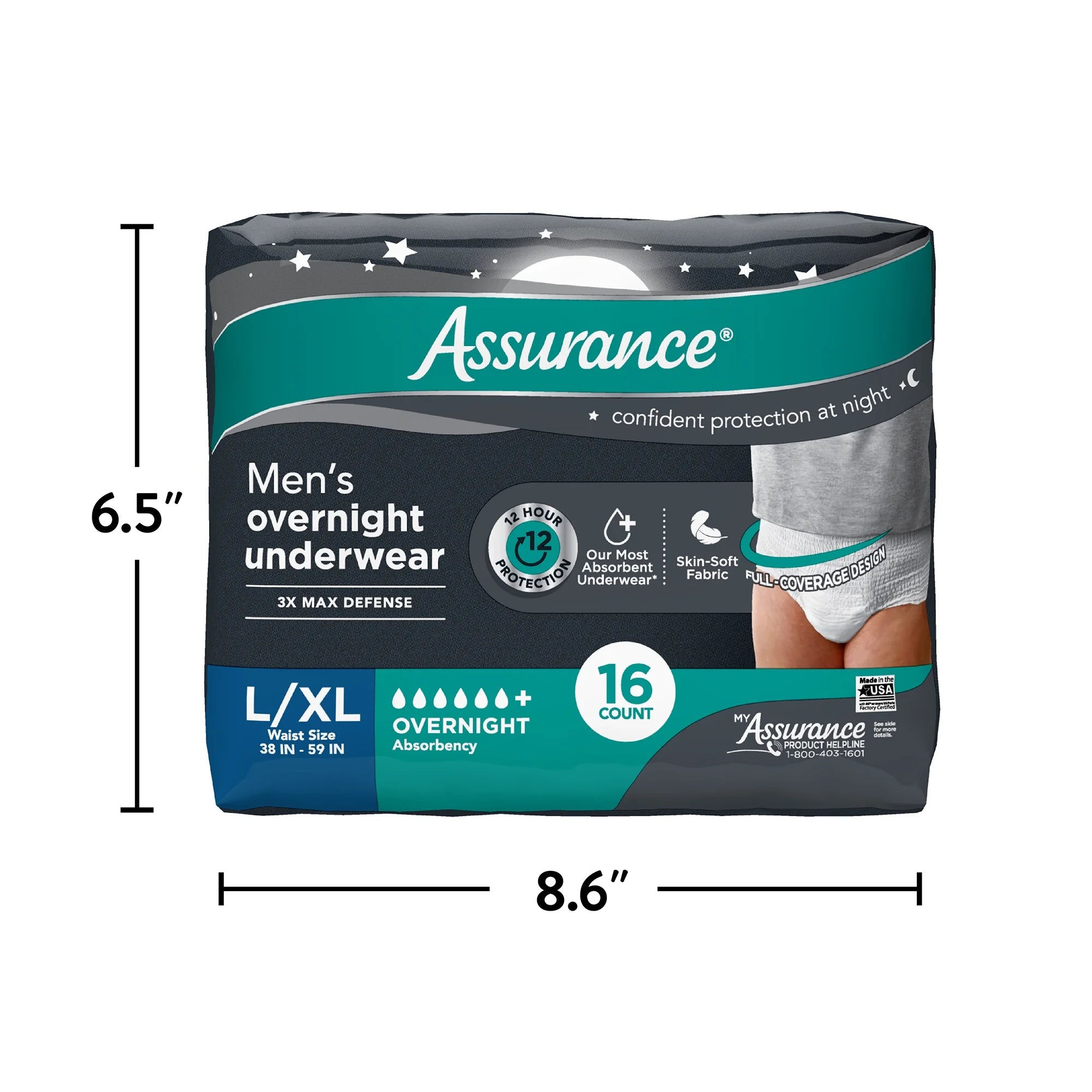 (2 Pack)  Men'S Overnight Incontinence Underwear, L/XL , Ultimate Absorbency (16 Count)