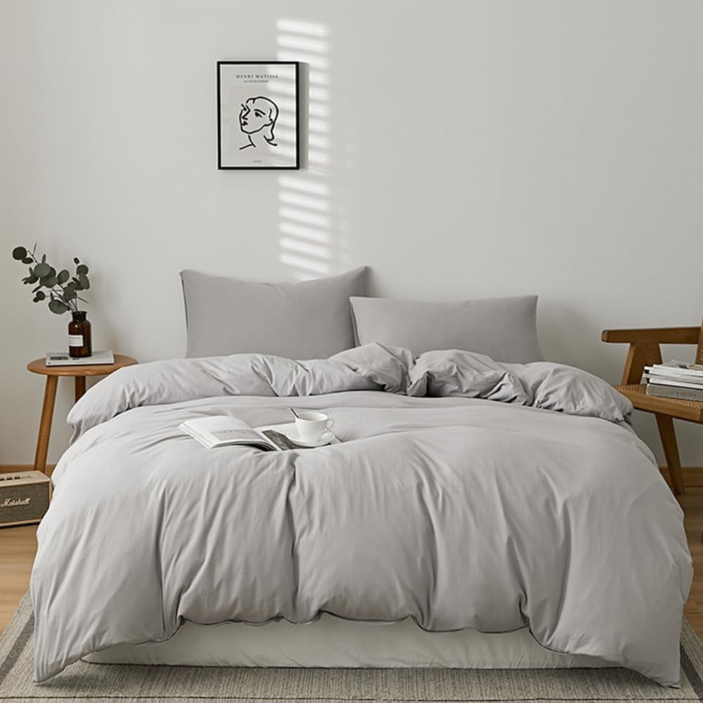 Grey Queen Comforter Set 3Pcs Light Gray Bedding Comforter Sets All Season Men Women Comforter Silver Comforter with 2 X Pillow Cases