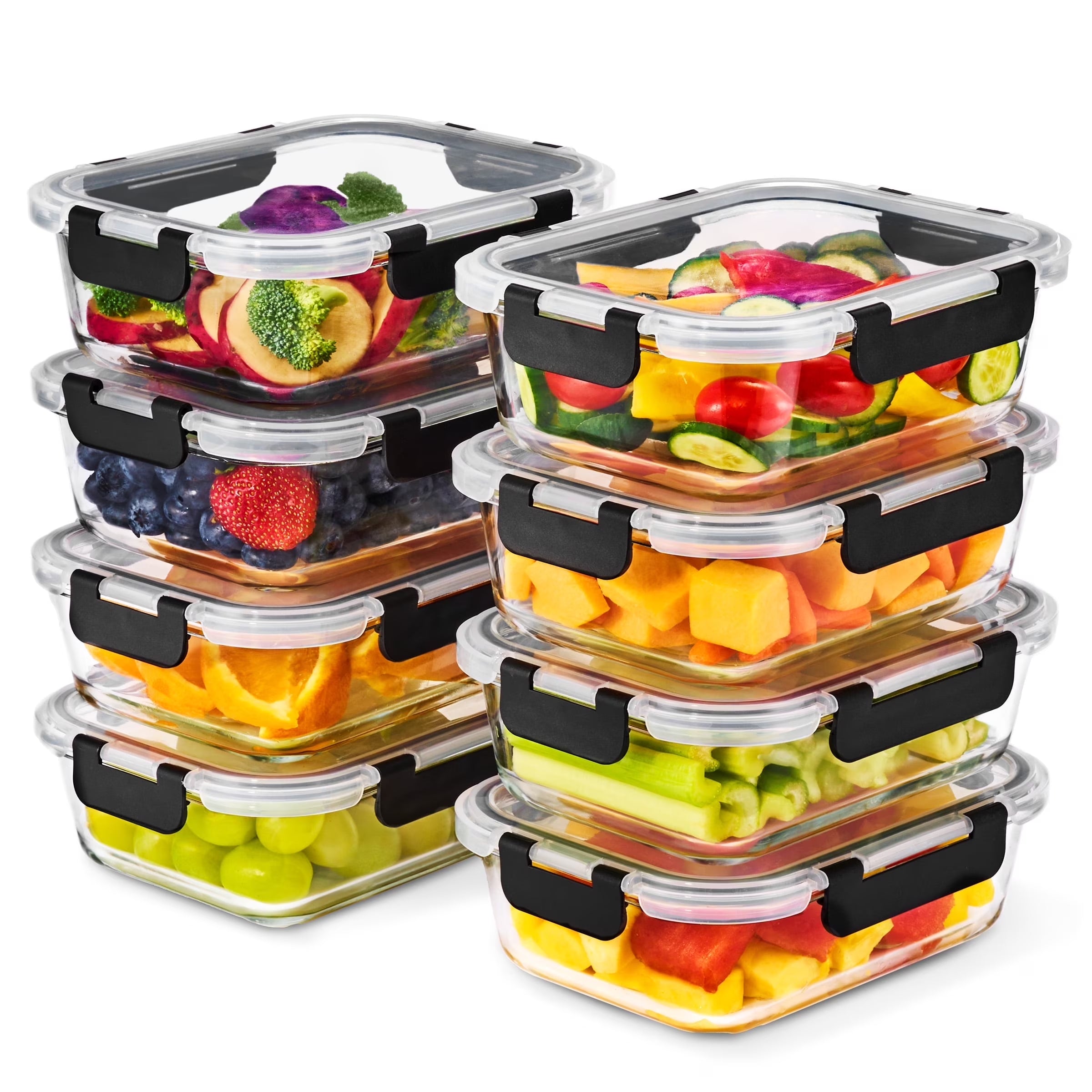 Rectangular Glass Meal Prep Containers Set of 8 with Airtight Lids (16Pcs)