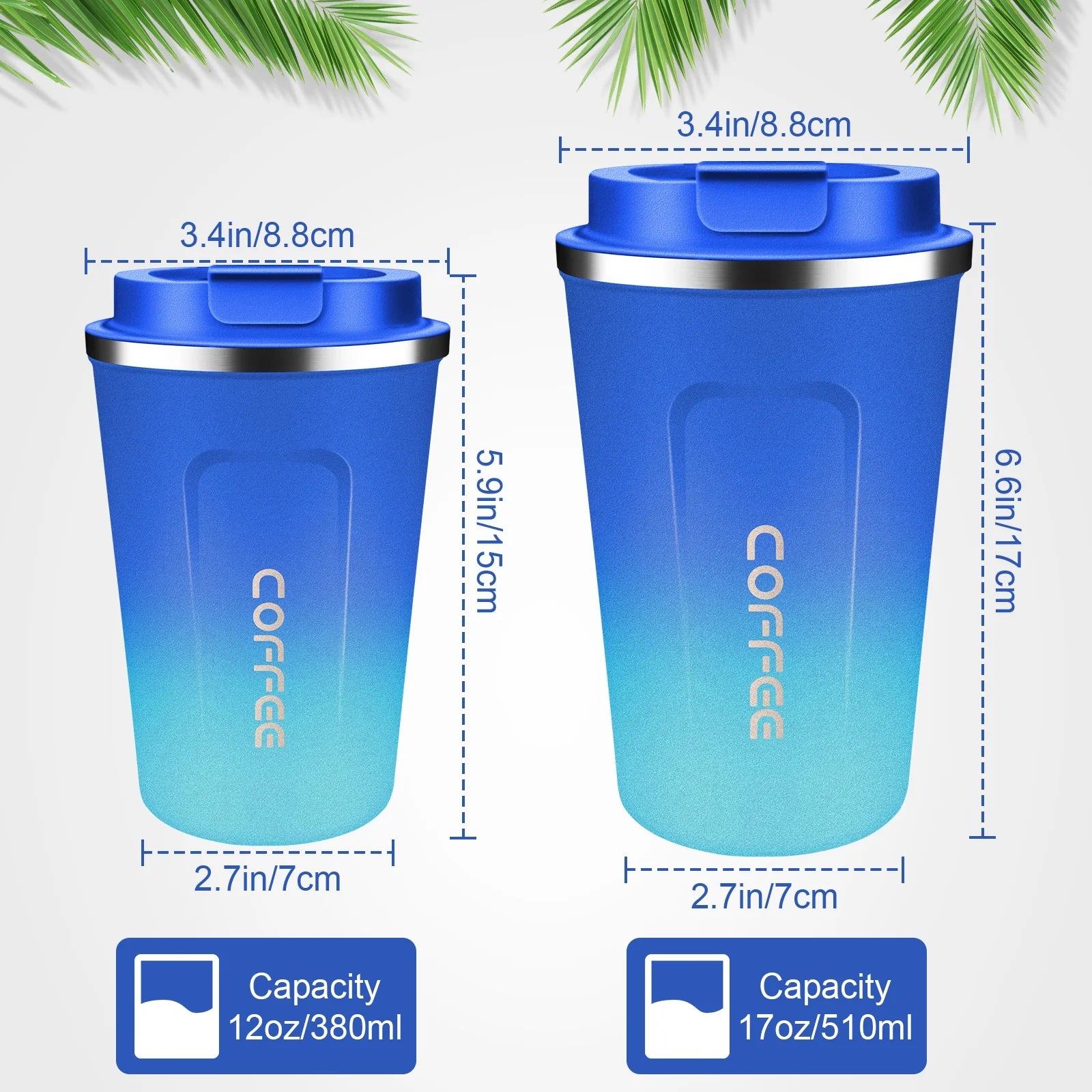 Travel Coffee Mug 13 Floz Insulated Coffee Cup with Lid Reusable Leak Proof Coffee Tumbler Stainless Steel Vacuum Gradient Colorful Thermos Cup Thermal Keeps Cold and Hot for Coffee/Tea
