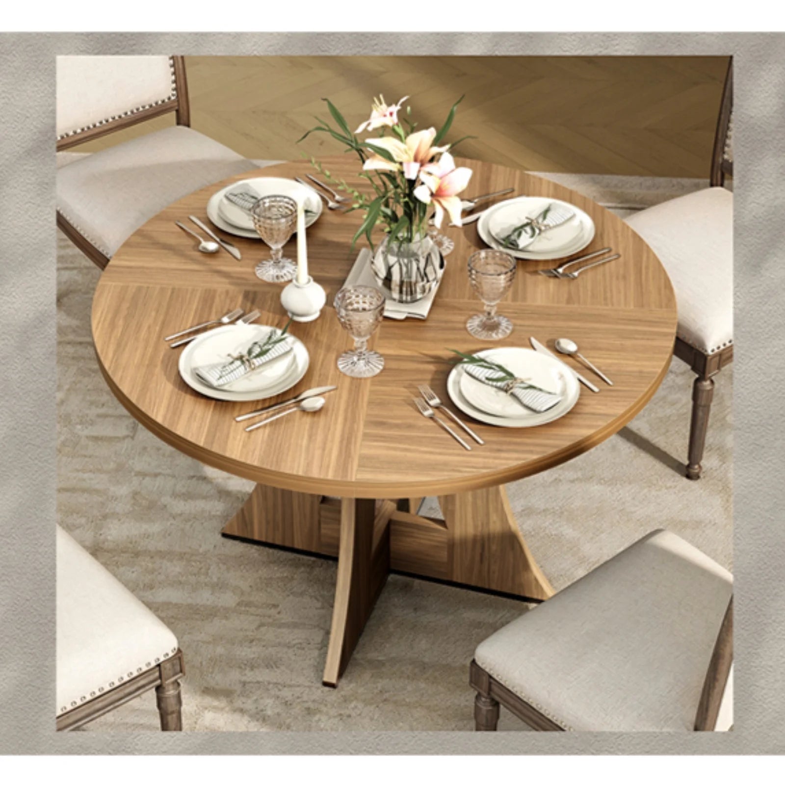 round Dining Table for 4 Persons 47" Kitchen Table for Dining Room Kitchen, Walnut (Only Table)