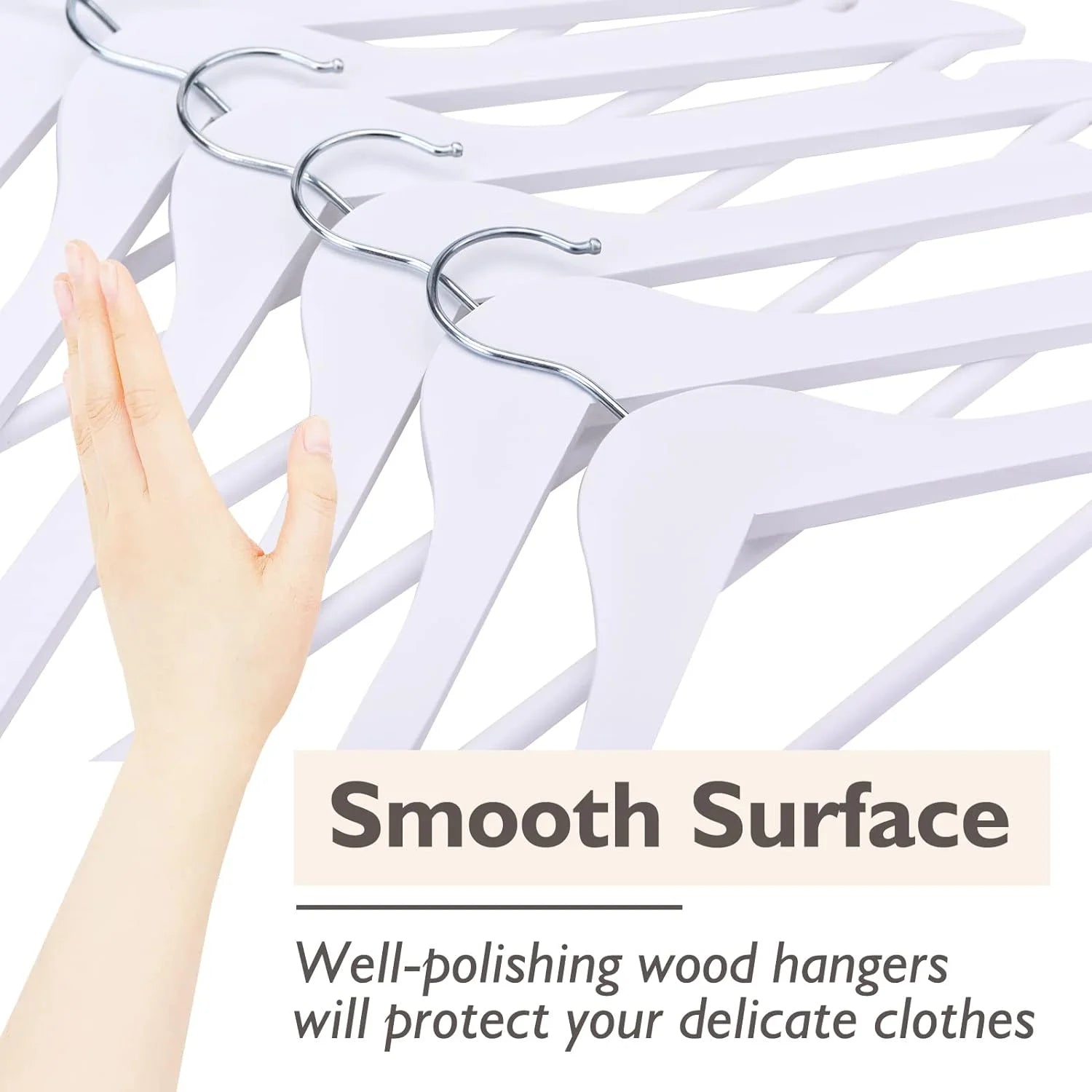 White Wooden Hangers 20 Pack, Natural Solid Wood Hangers with Smooth Finish, Non-Slip Pant Bar & 360° Swivel Hook