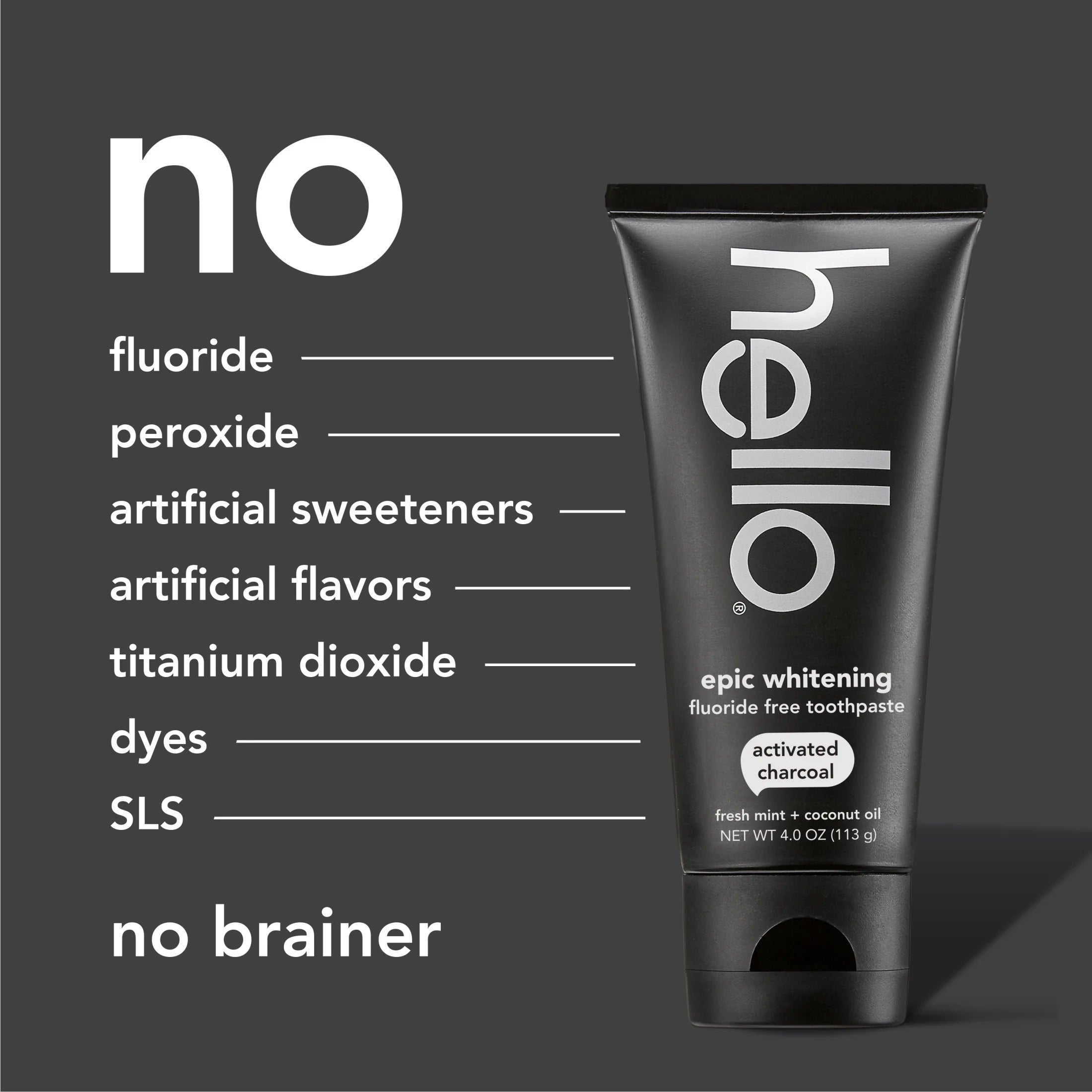 Epic Whitening Charcoal Fluoride Free Toothpaste, Fresh Mint, 4.0 Oz Tube