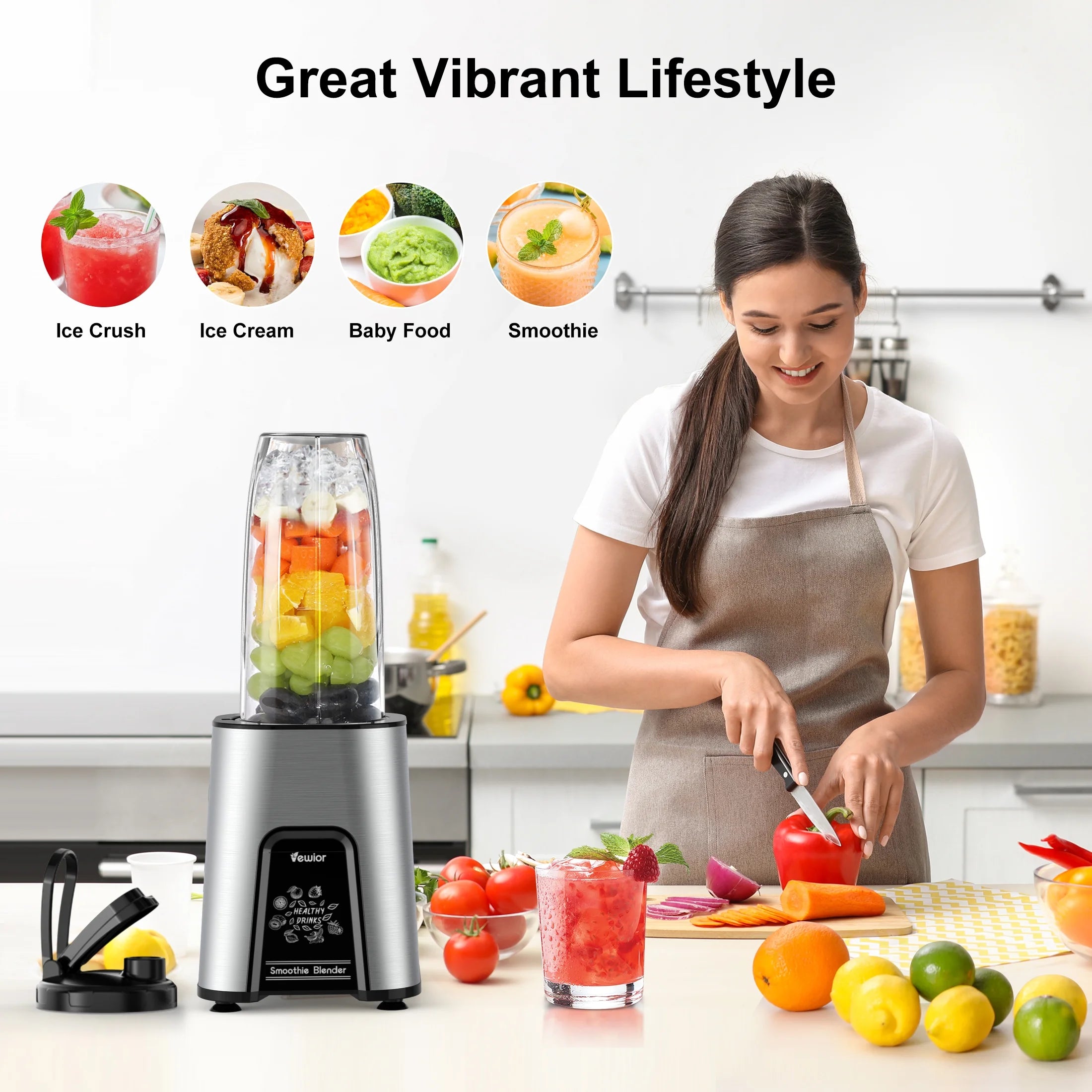 Smoothie Blender for Shakes and Smoothies, Blenders for Kitchen, Protein Drinks, Personal Blender with 2 * 22Oz Smoothie Cups with Lids