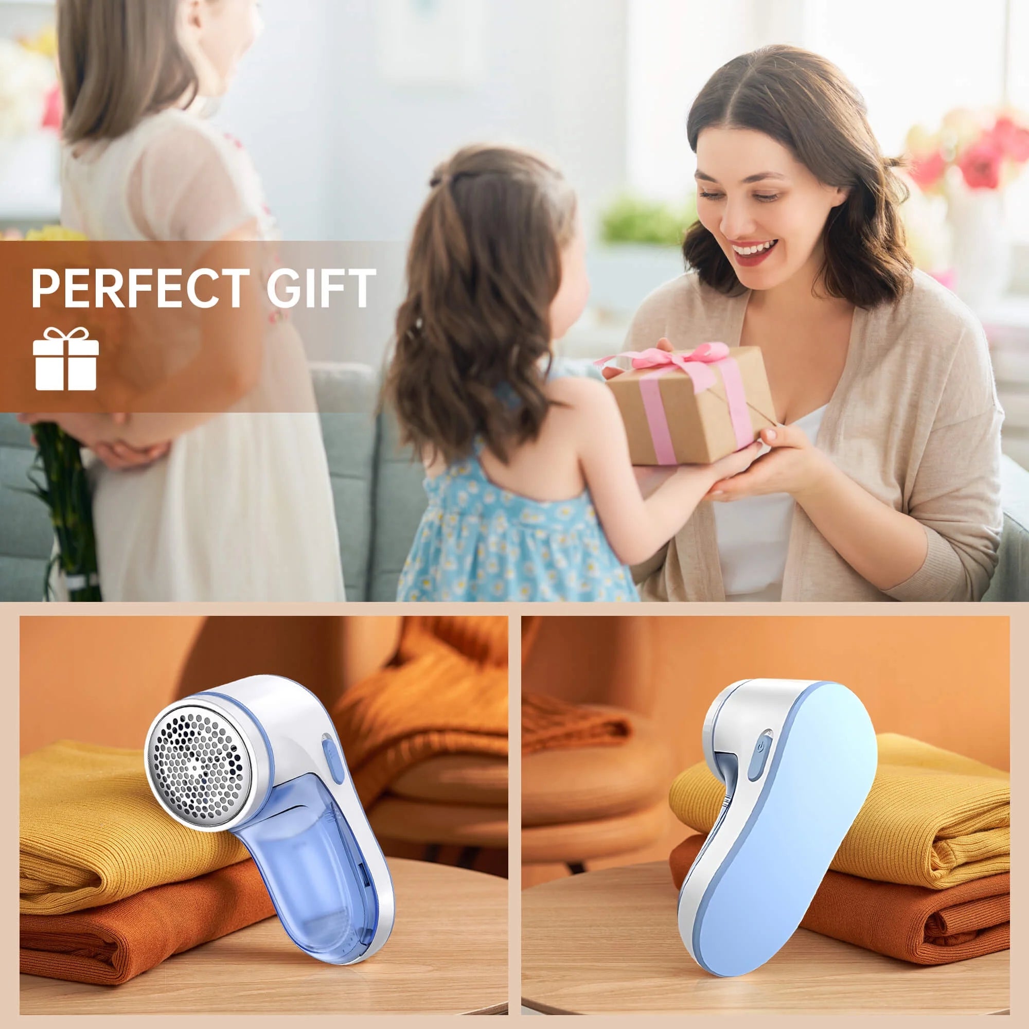 Lint Remover Rechargeable, Electric Portable Sweater Defuzzer with 2 Spare Blades, Blue