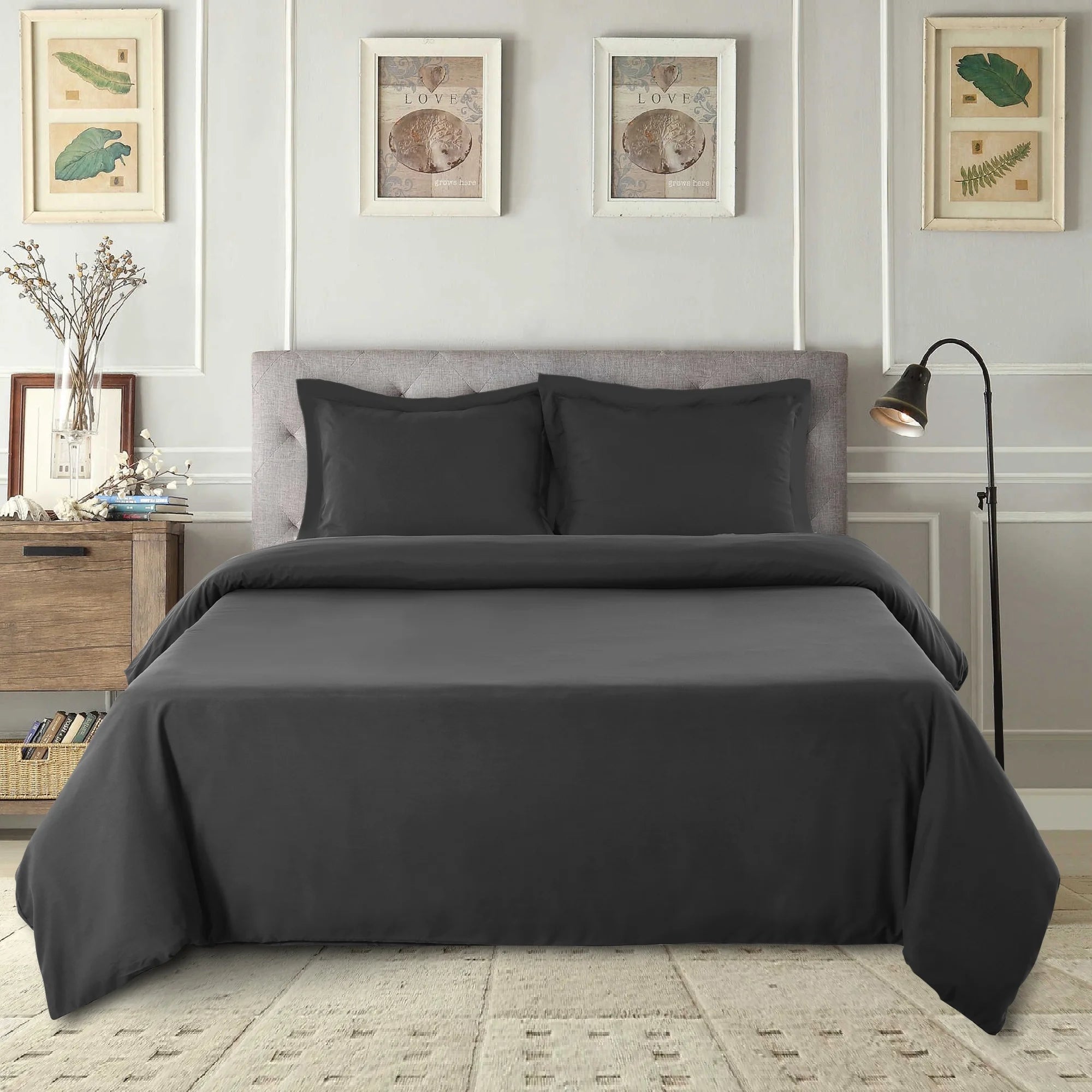 King Duvet Cover Set 3 Piece - Soft Brushed Microfiber Comforter Cover with 2 Pillow Shams - Zipper Closure Duvet Cover (King, Dark Grey)