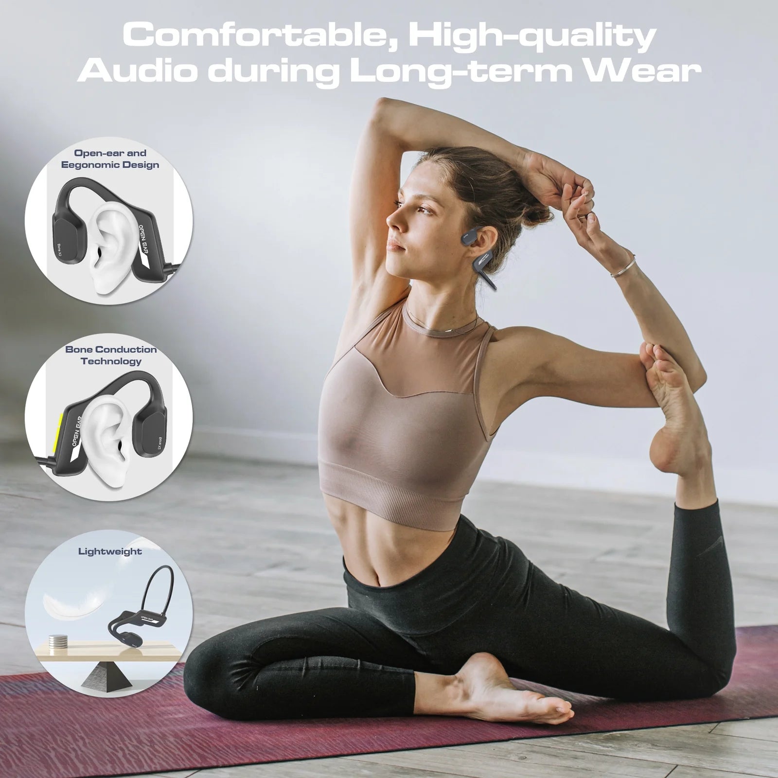 Bone Conduction Swim Headphones, Open Ear Wireless Bluetooth Headsets, IP68 Headphones with Bluetooth 5.3 and 8GB MP3 Player for Run, Hike