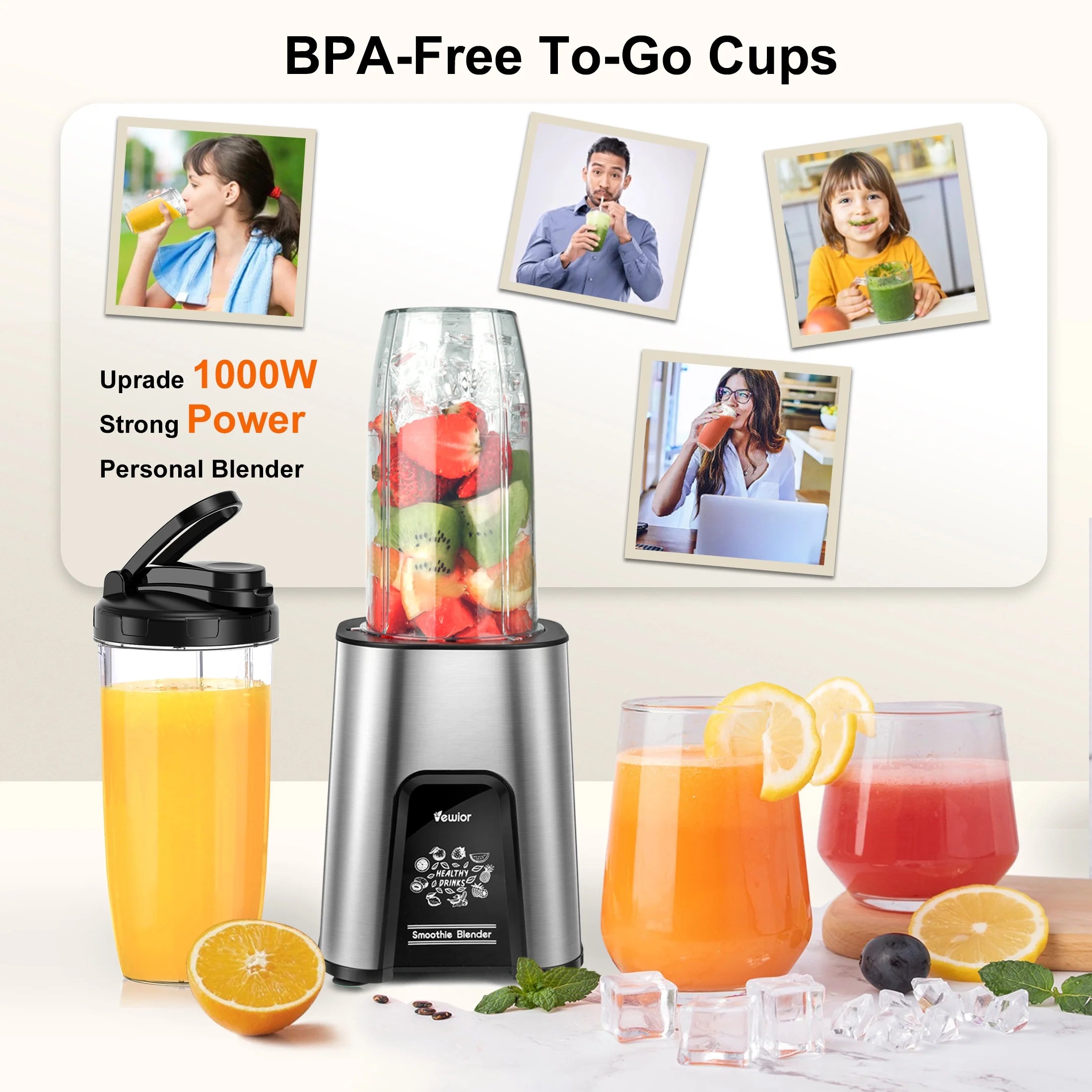 Smoothie Blender for Shakes and Smoothies, Blenders for Kitchen, Protein Drinks, Personal Blender with 2 * 22Oz Smoothie Cups with Lids