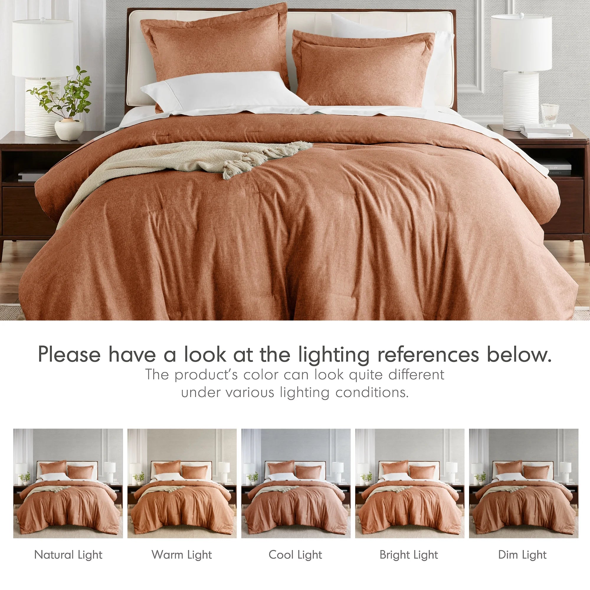 Twin/Twin-Xl Comforter Sets, Reversible 2 Piece Extra Soft Dorm Bedding Set, Chambray Print Burnt Orange Comforter Bed Set with Pillow Shams