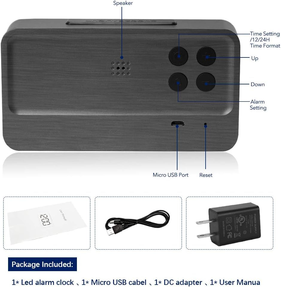 Digital Alarm Clock, Alarm Clock for Bedroom with Adjustable Brightness Dimmer, Large LED Screen Display,Snooze,12/24Hr,Easy Electric beside Clock with Adapter, Desk Clock for Kids and Adults
