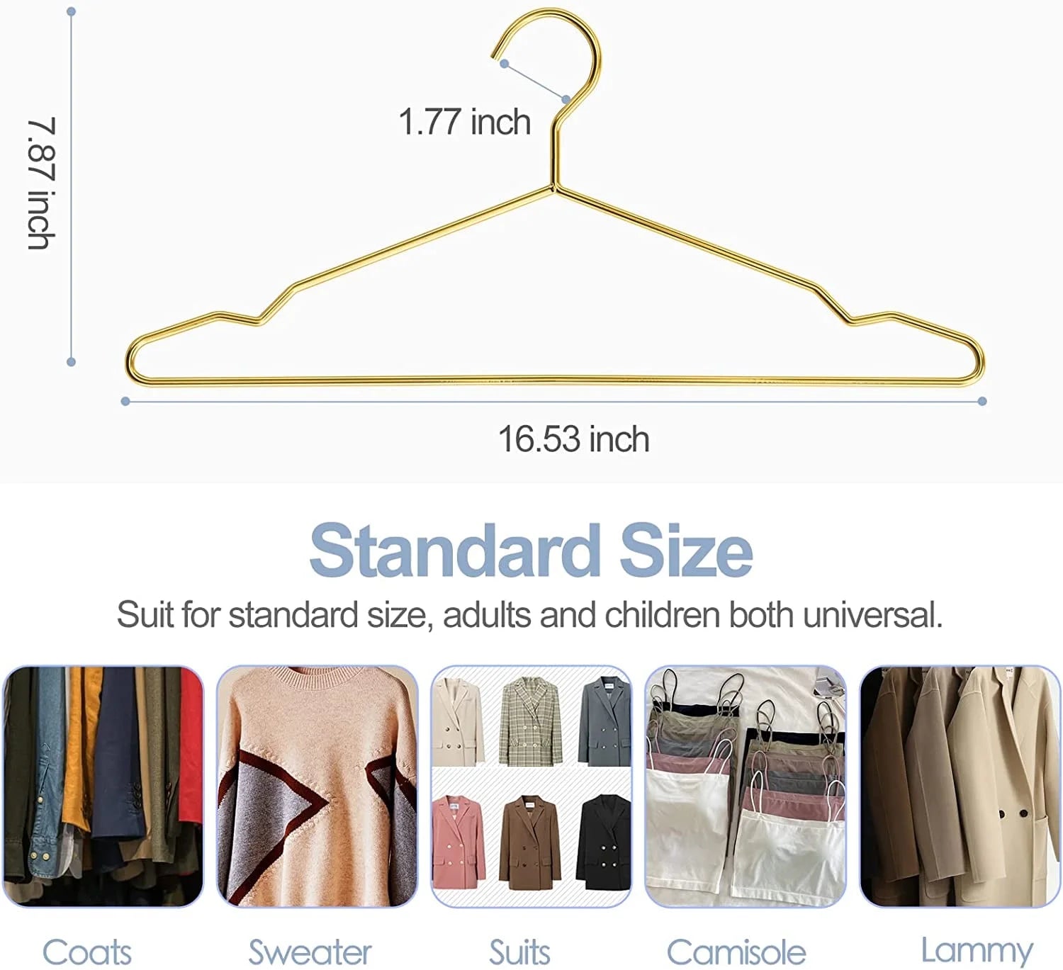 Metal Hangers 30 Pack , Strong Wire Clothes Hangers with Notches, Space Saving, Shiny Gold