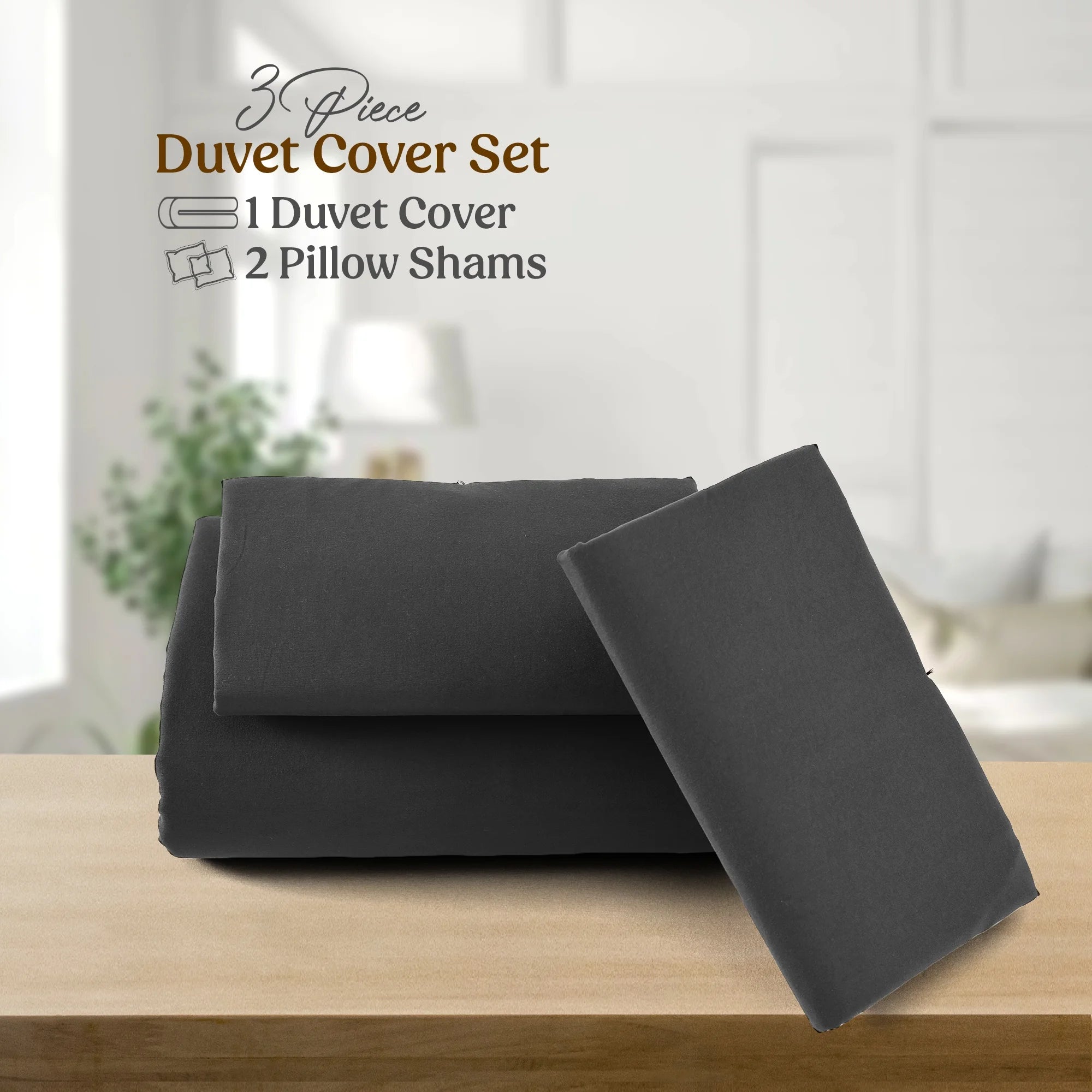 King Duvet Cover Set 3 Piece - Soft Brushed Microfiber Comforter Cover with 2 Pillow Shams - Zipper Closure Duvet Cover (King, Dark Grey)