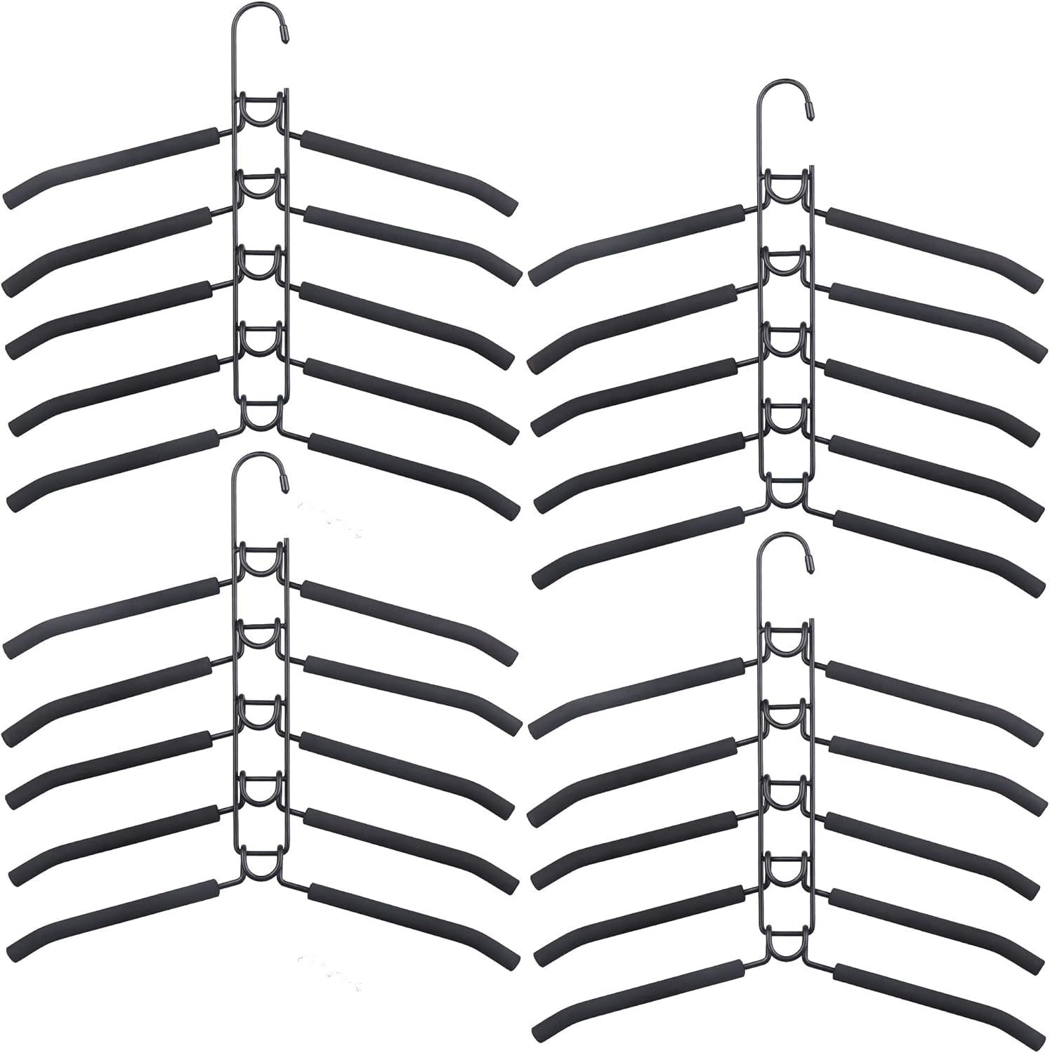 Coat Hanger, 5 in 1 Anti-Slip Clothes Racks, Space Saving Clothes Hanging Holder, Blouse Hanger Closet Storage Organizer, Multi Layers Wardrobe Clothes Rack (4 Pack, Black)