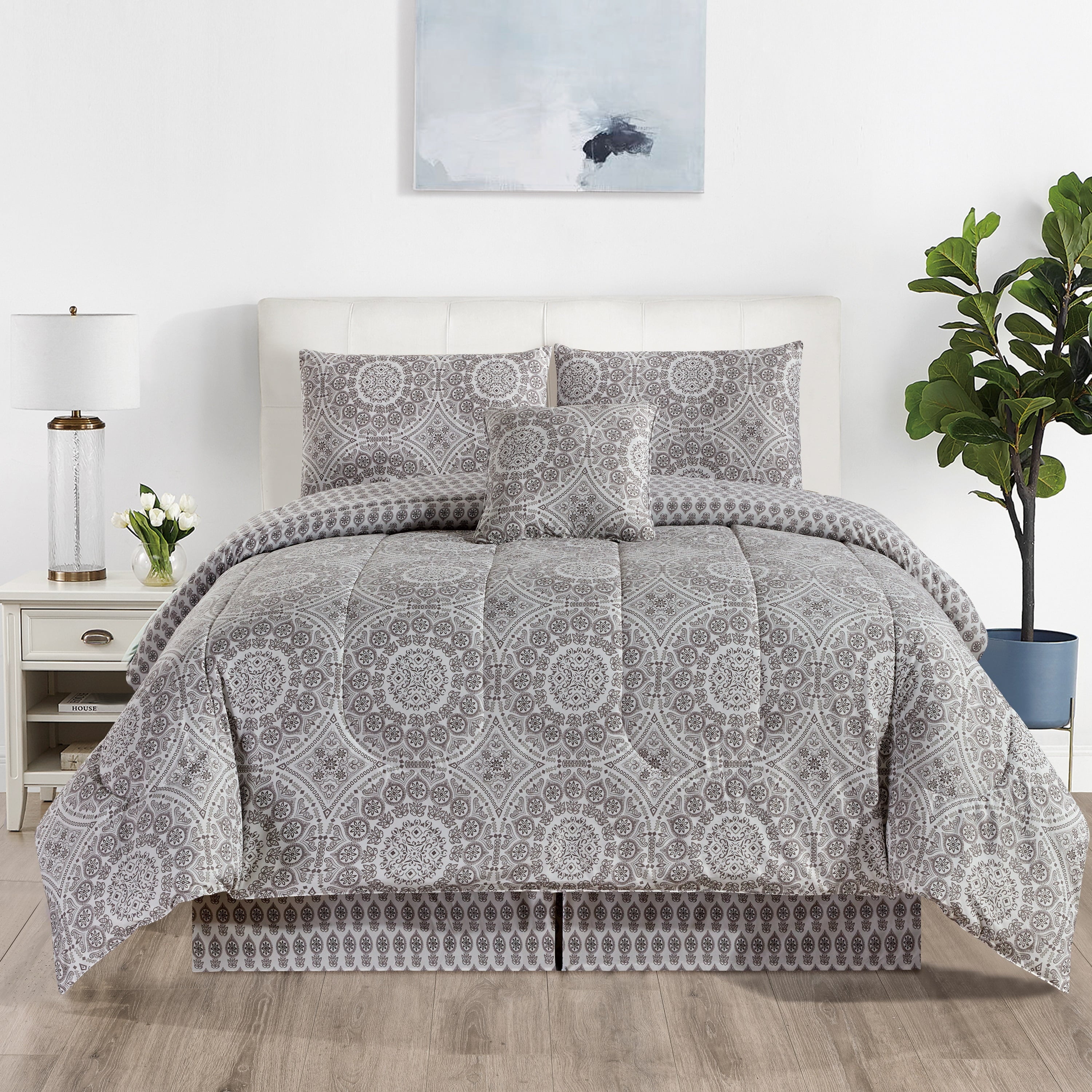 Microfiber Reversible King Bedding Comforter Set, 5 Pc Comforter Duvet Insert Set