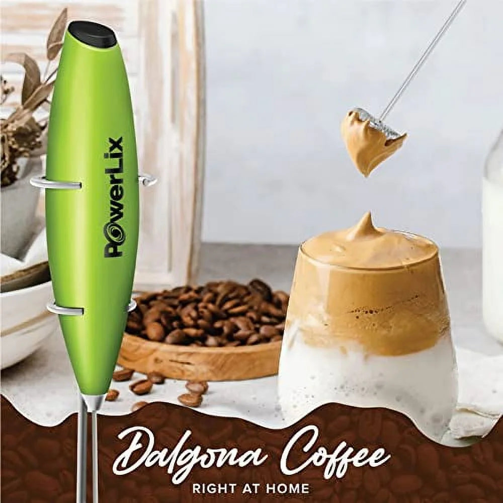 Handheld Electric Milk Frother, Battery-Operated Electric Whisk Foam Maker for Coffee, Latte, Cappuccino, Hot Chocolate, and Frothy Delights, without a Stand, Green