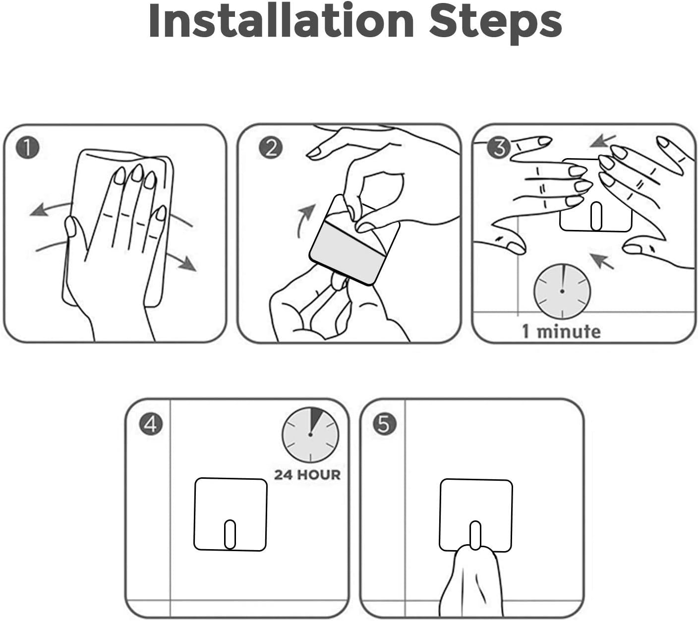 Adhesive Hooks, Self Adhesive Black Wall Mount Hanger Heavy Duty Rugged 304 Stainless Steel Hooks for Robe Coat Towel, Strong Sticky Hanging Hooks for Doors Kitchen Bathrooms Office, 4 Packs