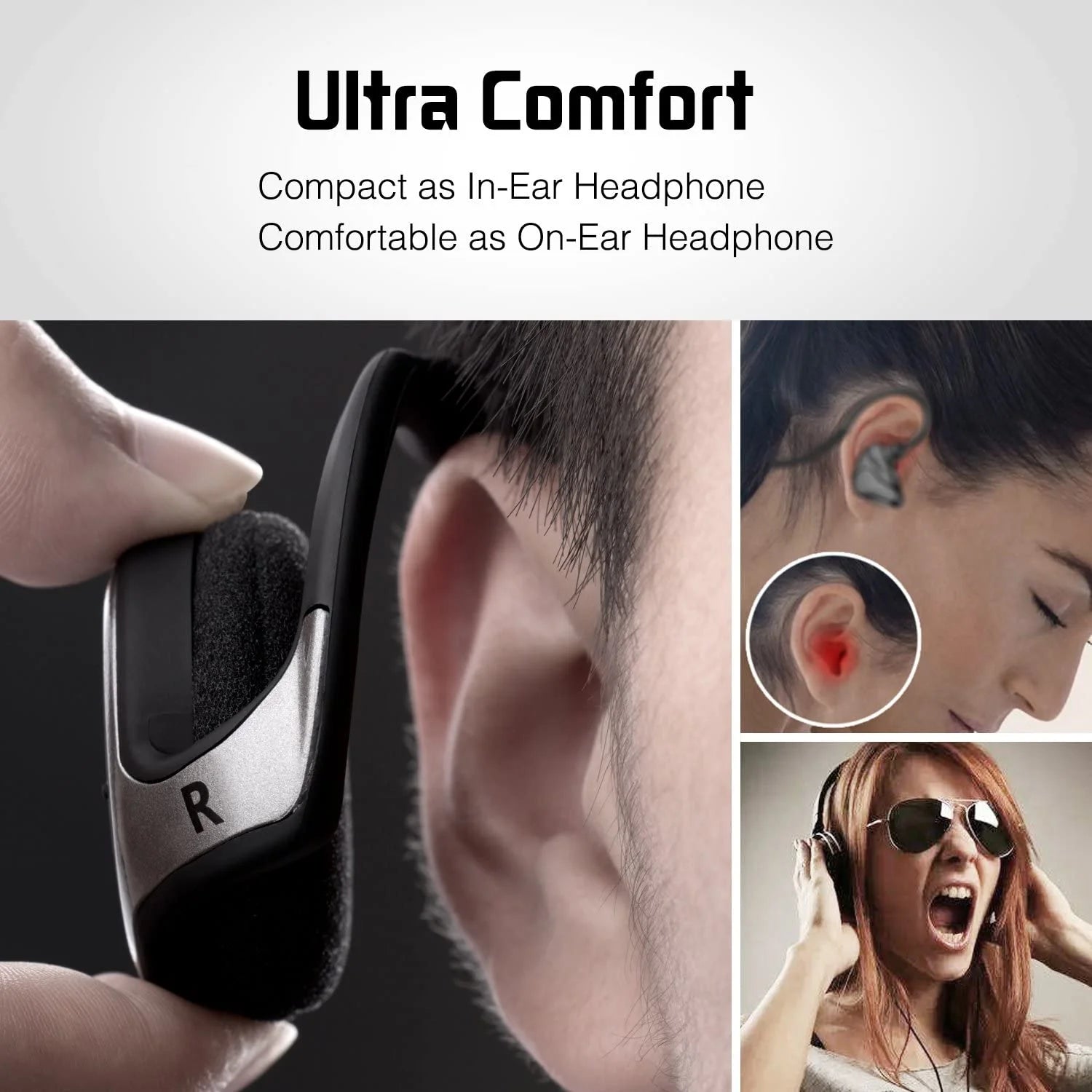 Small Bluetooth Headphones Wrap around Head - Sports Wireless Headset with Built in Microphone and Crystal-Clear Sound, Foldable and Carried in the Purse, Black