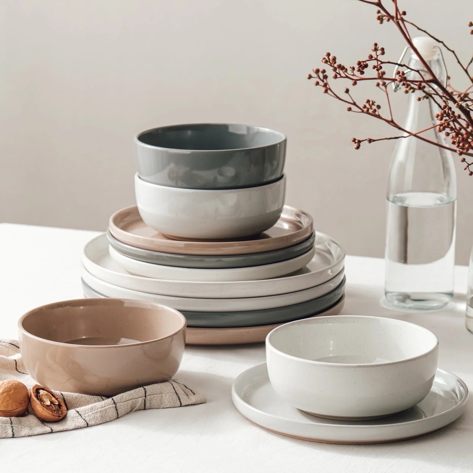 Plates and Bowls Set, 12 Piece Stoneware Dinnerware Sets, Multicolor