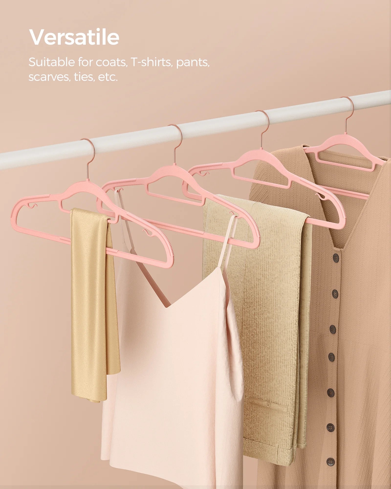 50 Pack Coat Hangers Non-Slip Clothes Hangers Space-Saving Plastic Hangers 360°Swivel Rose Gold Hook Light Pink