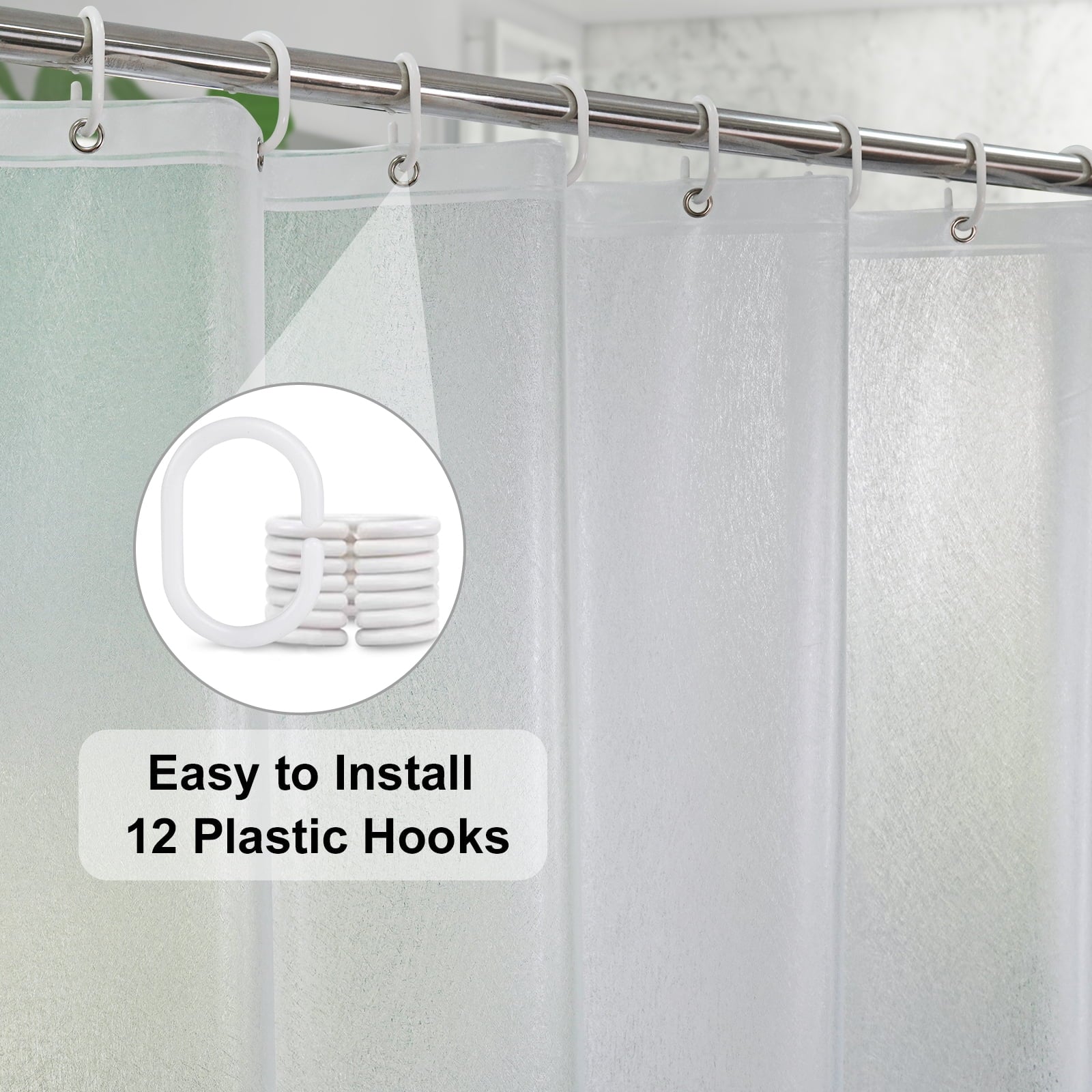 Heavy Duty Frosted Shower Curtain Liner 72X86 Heavy Weight Fiber Texture Pattern Design Shower Liner with Magnets