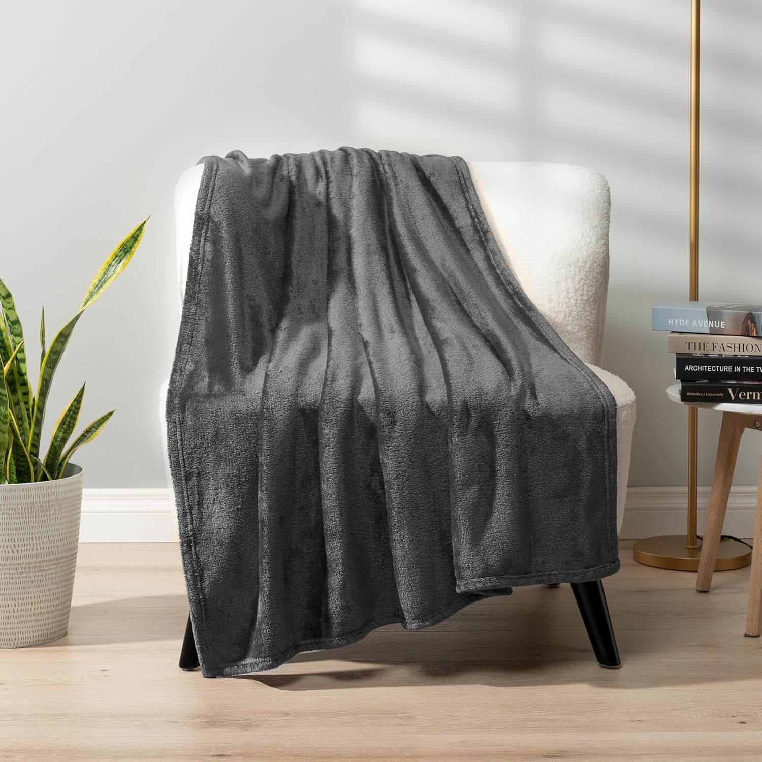 Grey Fleece Throw Blanket for Couch, Dark Charcoal Super Soft Fuzzy Flannel Throw for Sofa, Luxury Plush Microfiber Bed Blanket, Cozy Home Decorative Velvet Gift Blanket, 50X60