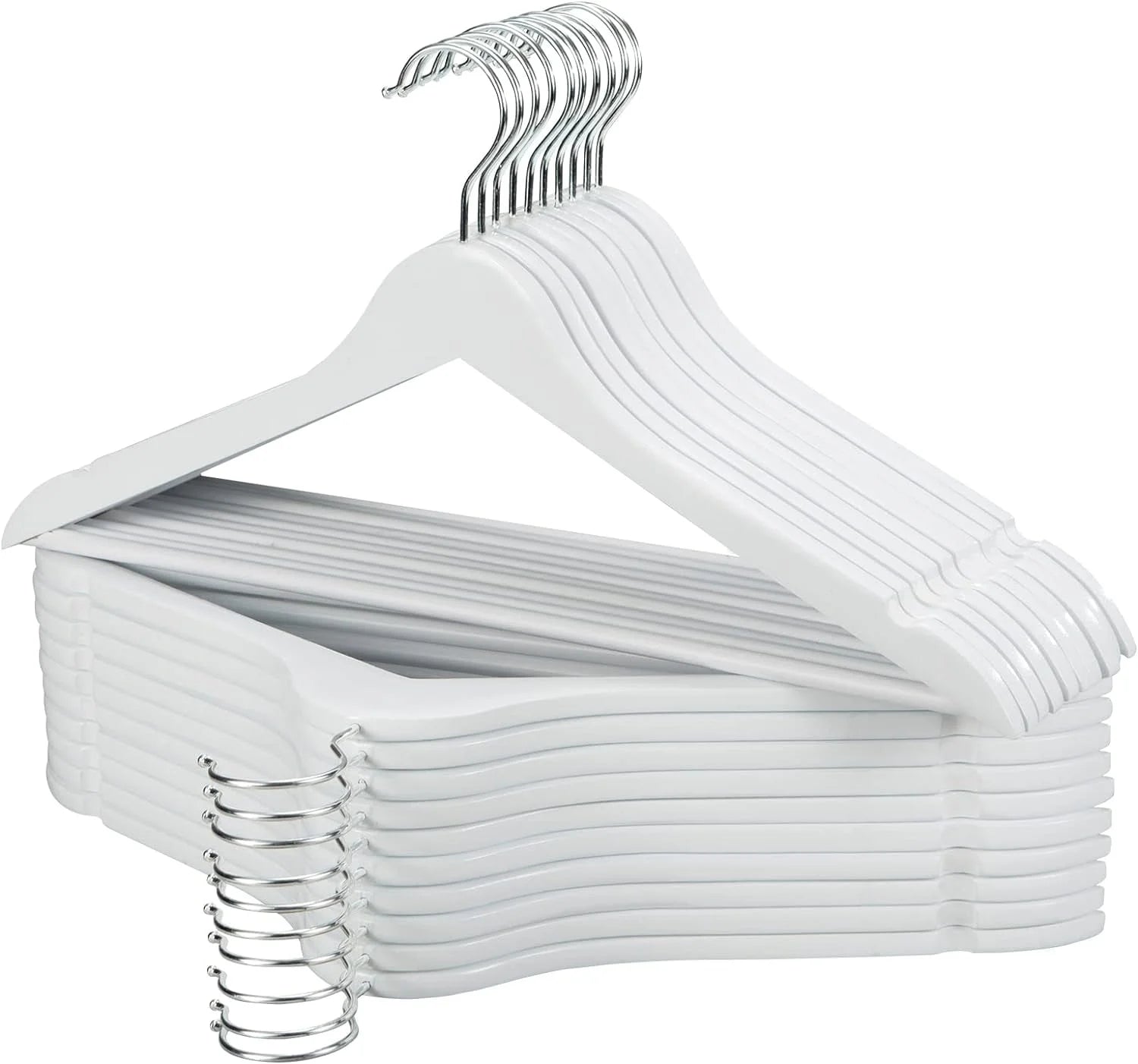White Wooden Hangers 20 Pack, Natural Solid Wood Hangers with Smooth Finish, Non-Slip Pant Bar & 360° Swivel Hook
