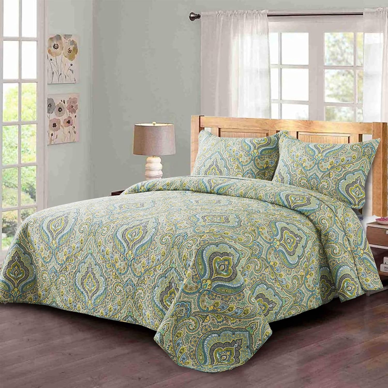 Quilts Set Bedspread Soft Quilt 1 2 Pillow Sham (Gorgeous European Floral Pattern, King (98" × 106"))