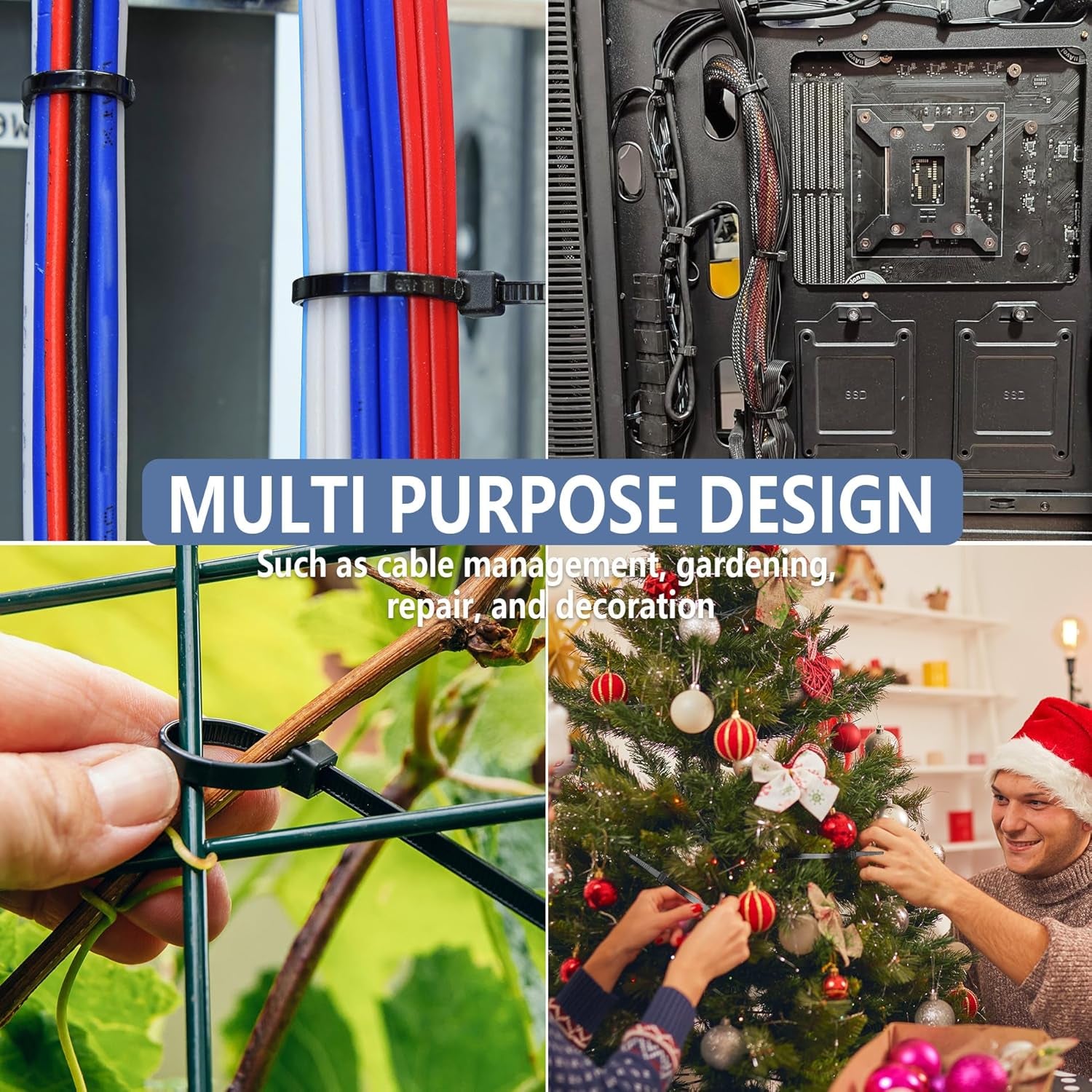 200Pcs Zip Ties 8 Inch Black, Heavy Duty Zip Tie, 50Lb Strength Cable Ties, Industrial Nylon Wire Tie Wraps for Garage and Workshop.