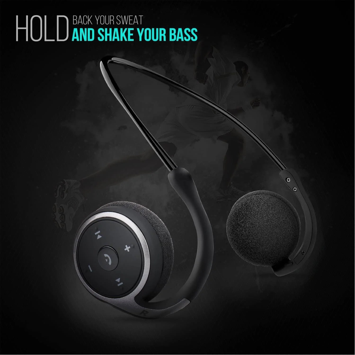 Small Bluetooth Headphones Wrap around Head - Sports Wireless Headset with Built in Microphone and Crystal-Clear Sound, Foldable and Carried in the Purse, Black