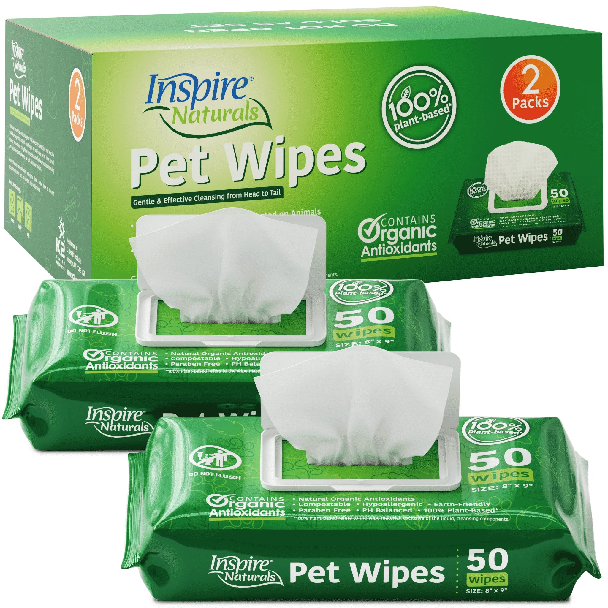 Pet Wipes for Dogs and Cats, Deodorizing Dog Wipes for Paws and Butt (2 Pack)