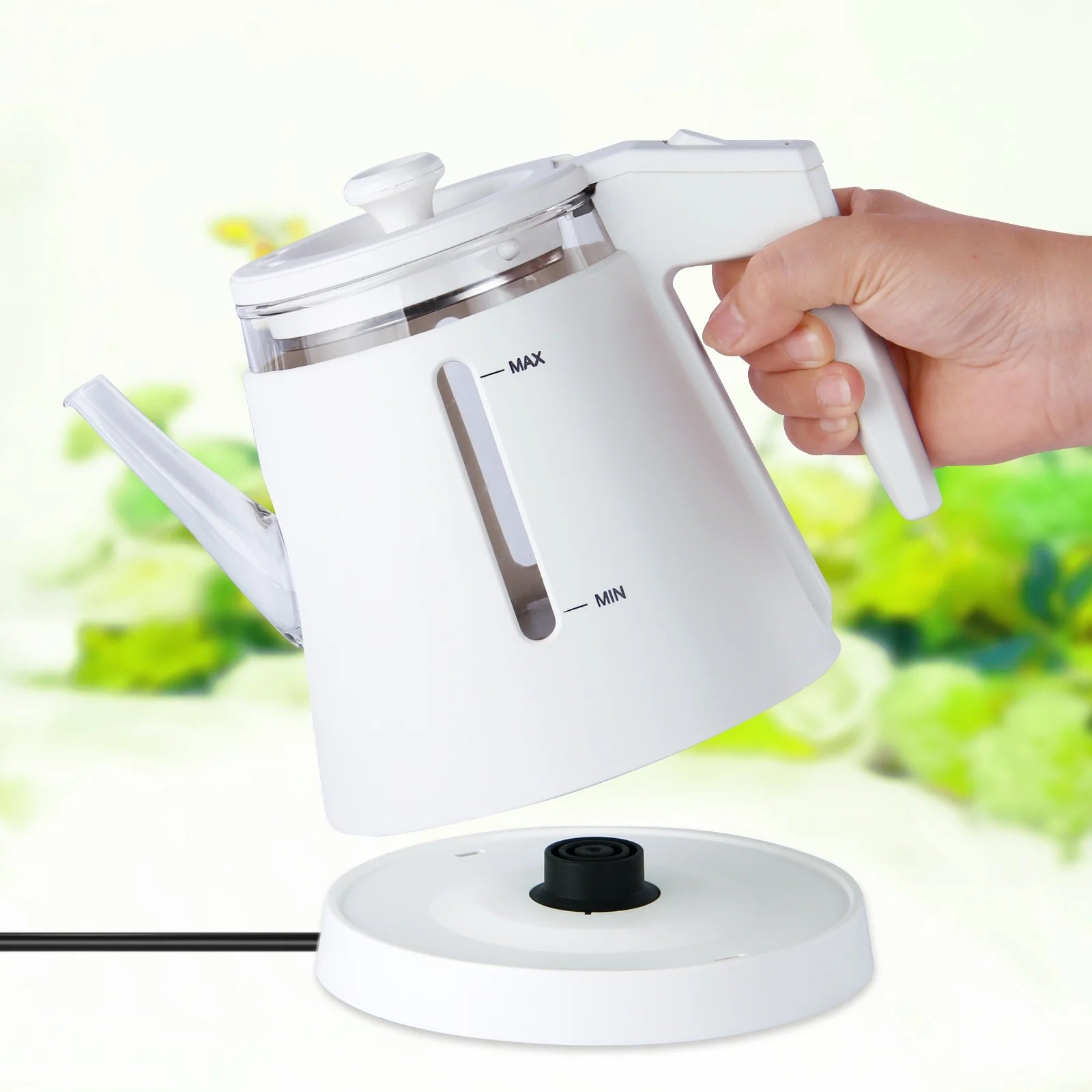 Small Electric Tea Kettle Stainless Steel, 1L Portable Mini Hot Water Boiler Heater, 900 Watts Travel Electric Coffee Kettle (White)