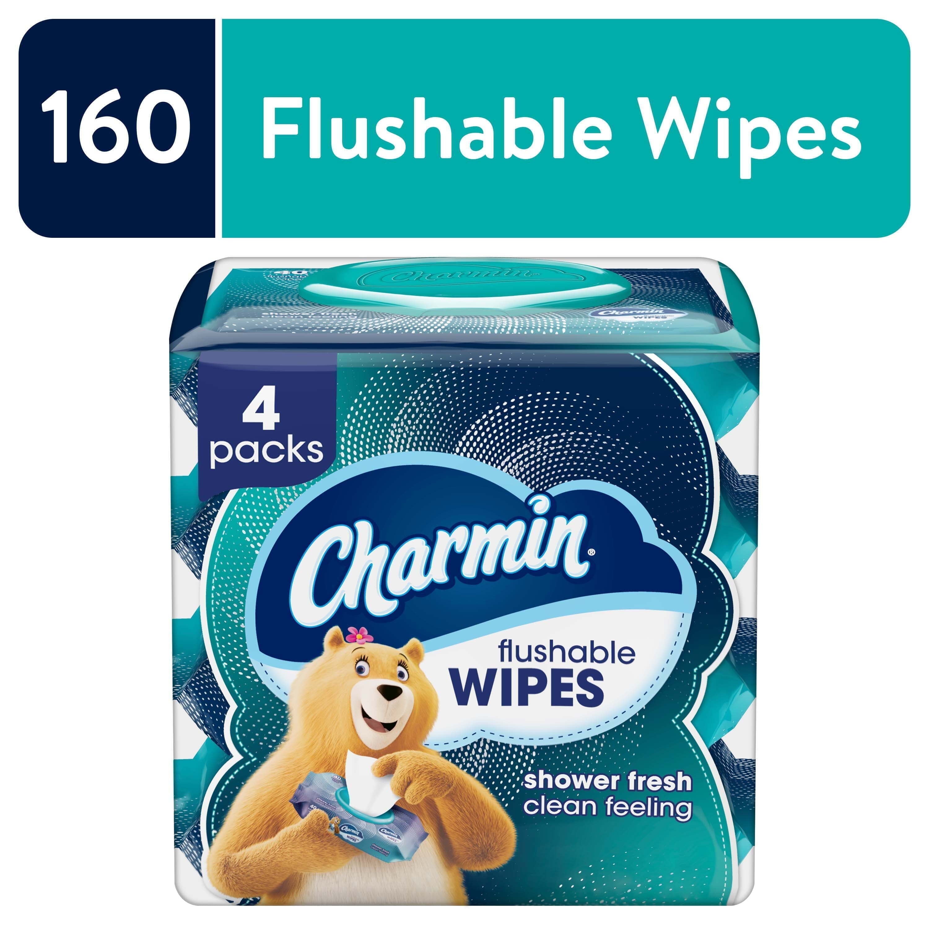 Flushable Wipes, 4 Flip-Top Packs, 40 Cleansing Wipes per Pack, 160 Total Wipes