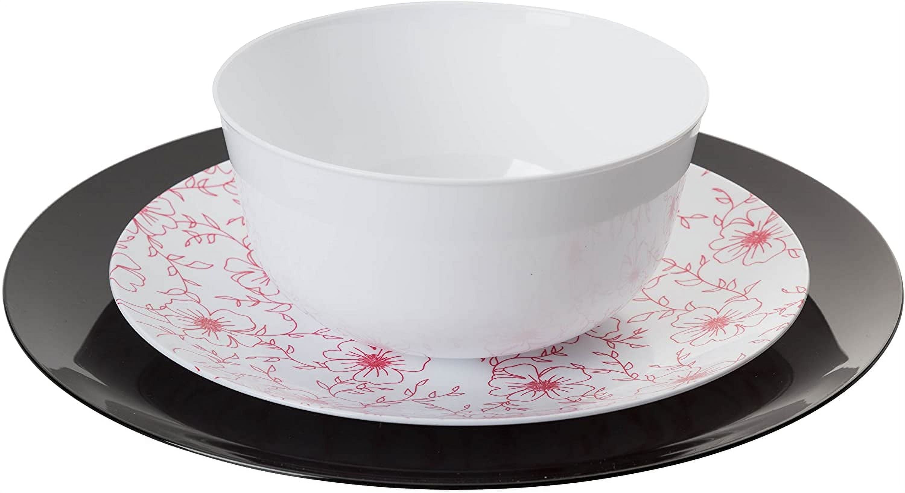 Wedding Dinner Combo 60 Piece Heavy Duty Plastic Disposable Dinnerware Set. Includes 20 Dinner Plates, 20 Appetizer/Dessert Plates & 20 Soup Bowls - Flora Design