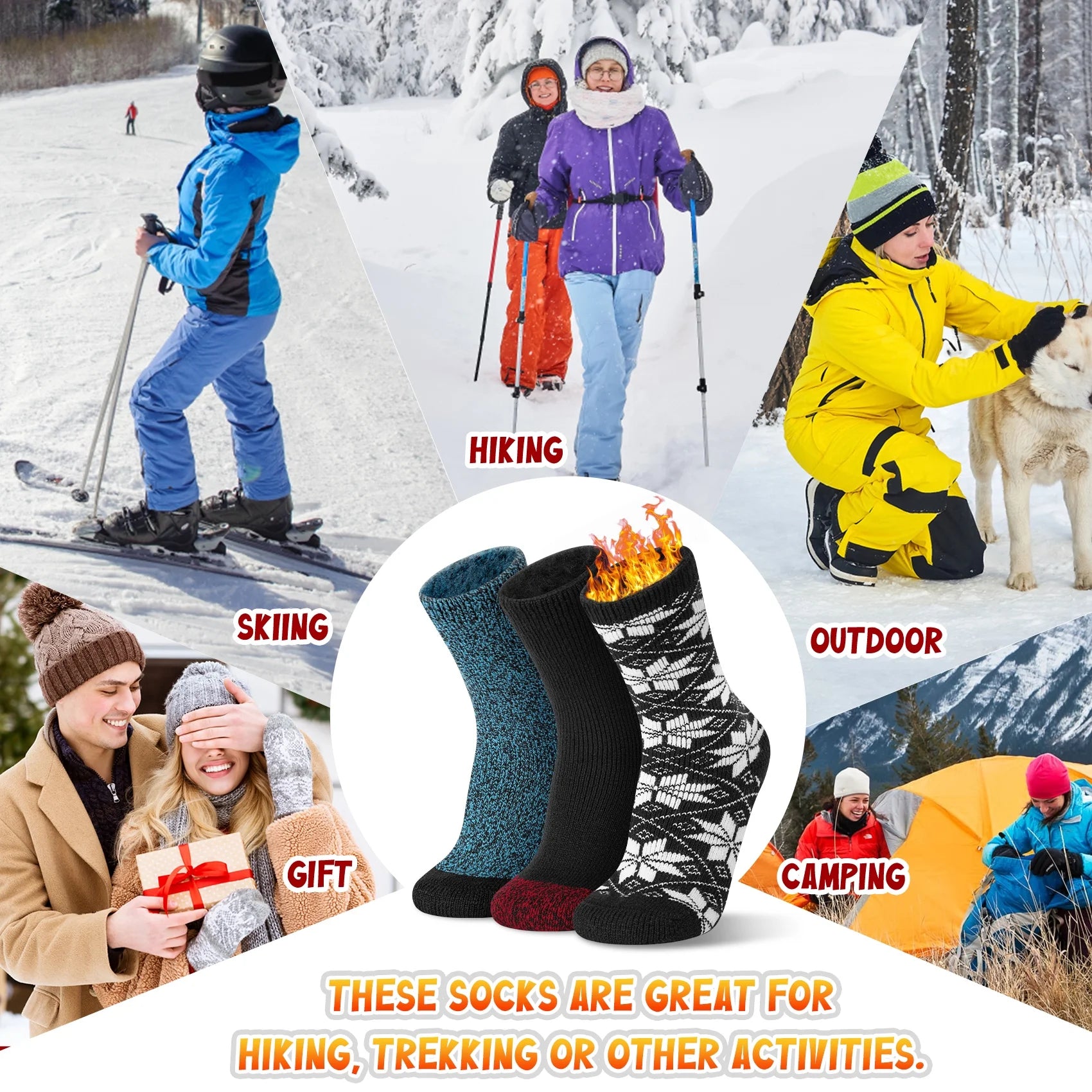 3 Pairs Thermal Socks for Women, Winter Thick Warm Heated Boot Crew Socks Size 5-11