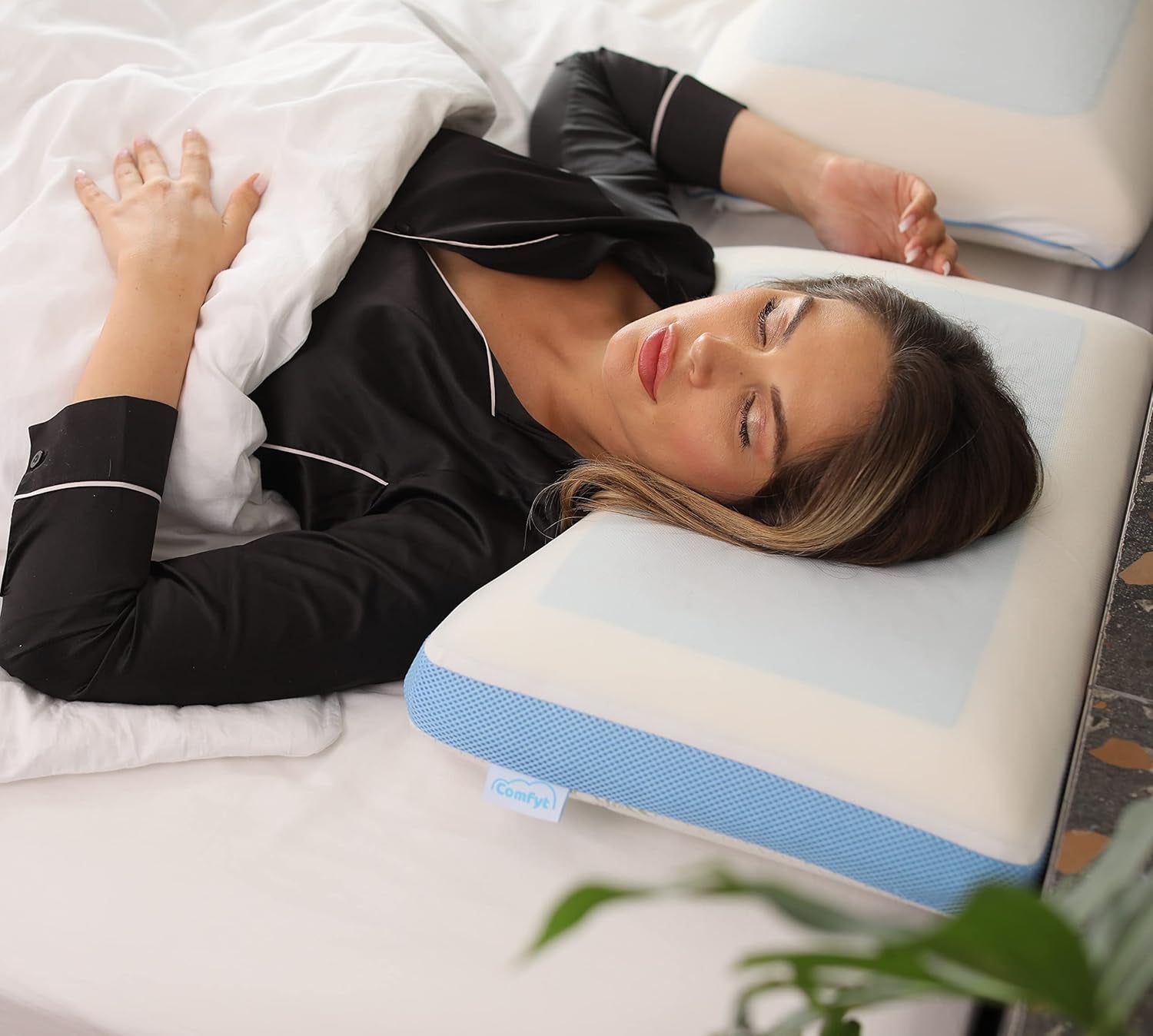 Cervical Pillow Cooling Orthopedic Memory Foam Pillows for Back Stomach Side Sleeper - Sleeping Travel Neck Gusseted Bed Pillow Gel Layer Provides Coolness Removable Washable Cover