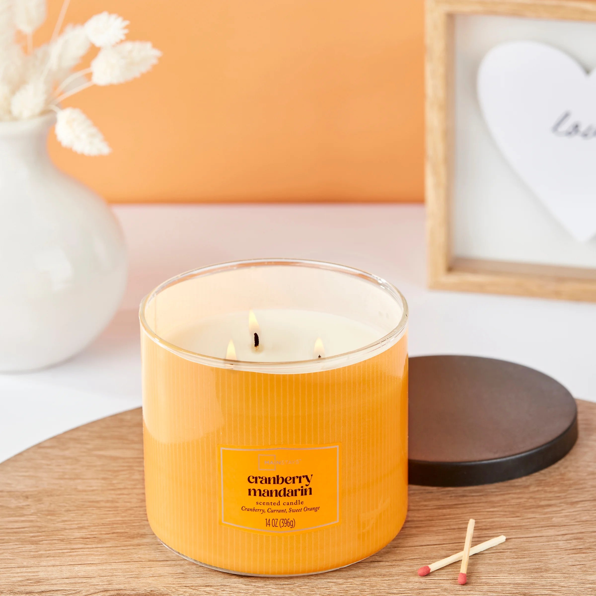 (1 Pack)  3-Wick Textured Wrapped Cranberry Mandarin Scented Candle, 14 Oz