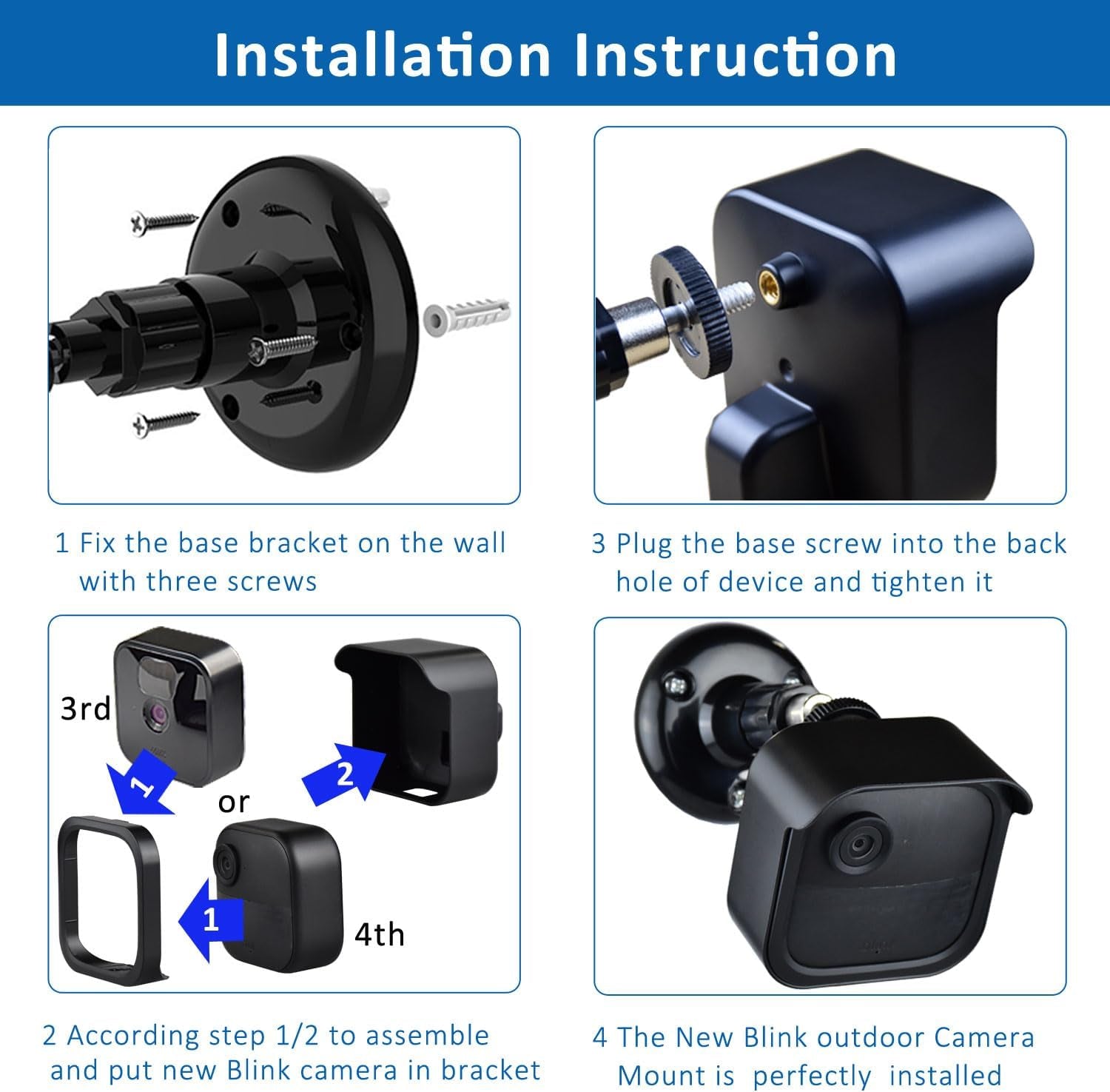 All New Blink Outdoor Camera Mount Bracket Compatible with Blink Outdoor 4Th Gen Camera,Weatherproof Protective Housing and 360 Degree Adjustable Mount (Blink Camera Not Include) 3PACK