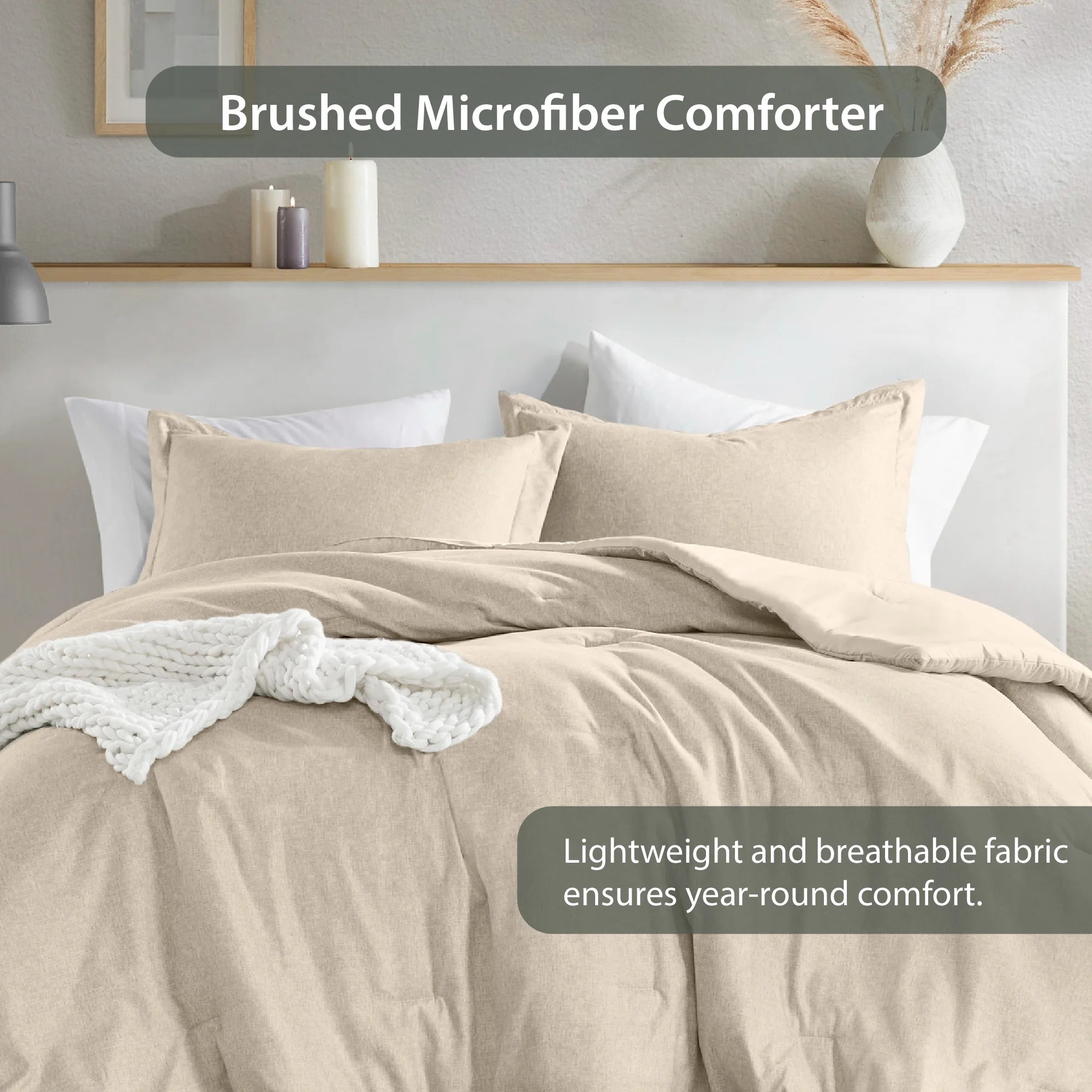 Full/Queen Comforter Sets, Reversible 3 Piece Extra Soft Bedding Set, Chambray Print Neutral Comforter Bed Set with Pillow Shams